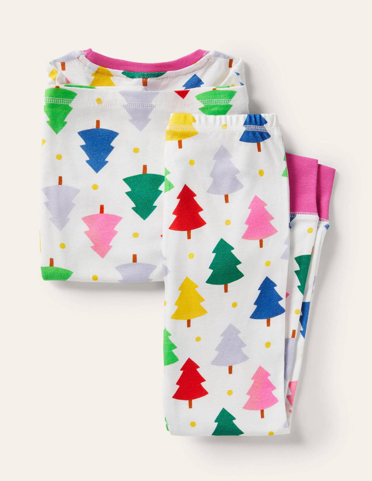 Langer Schlafanzug mit anliegender Passform-Naturweiß/Regenbogen, Weihnachtsbäume-2