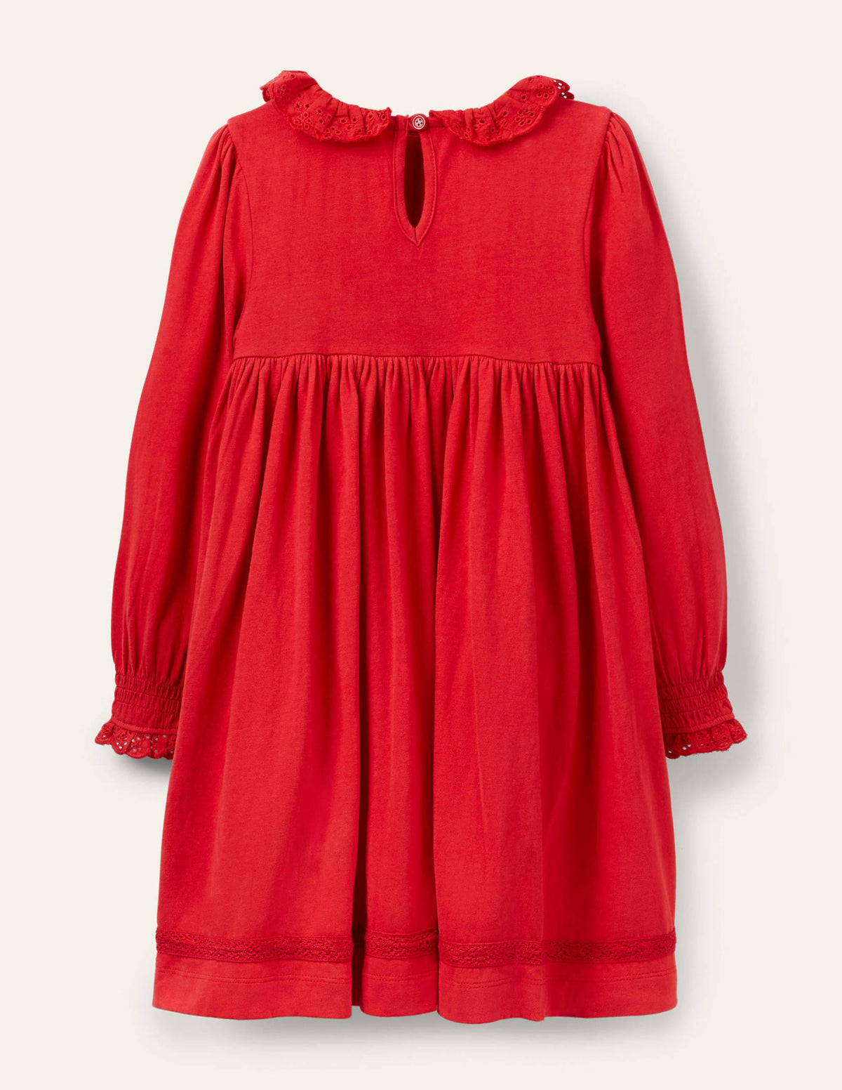 Jerseykleid mit Lochstickerei am Kragen-Rockabilly-Rot-2