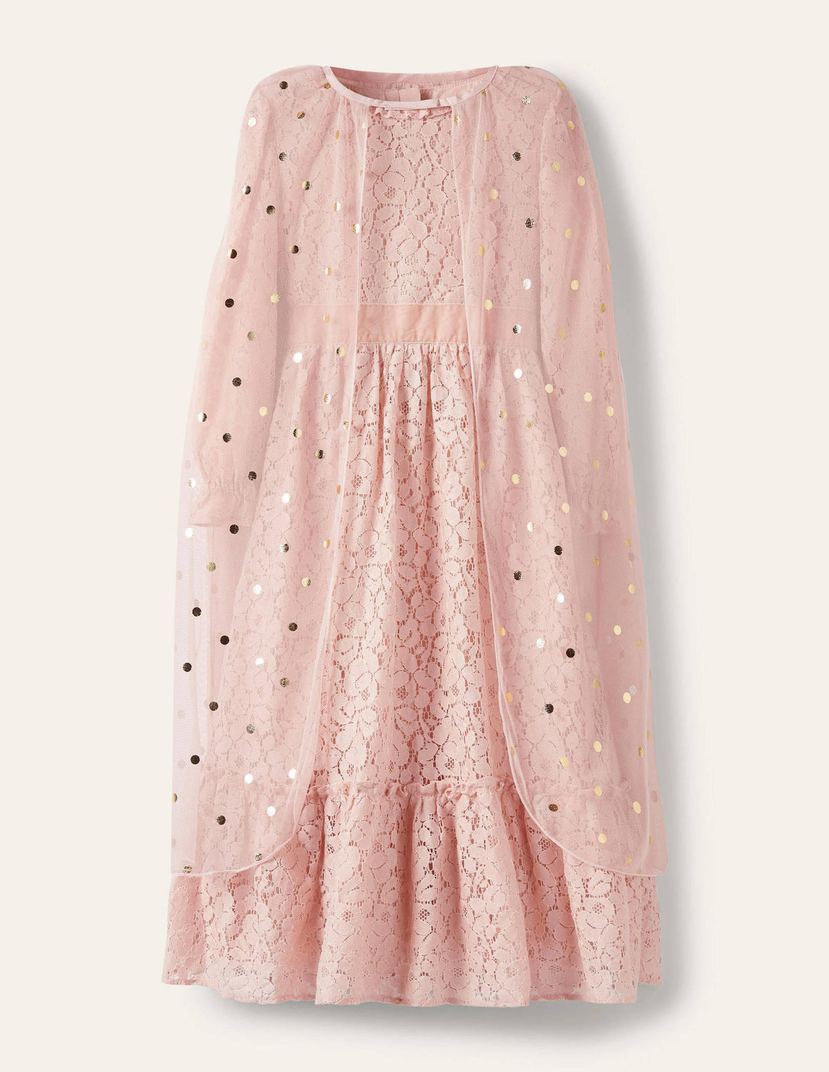 Kleid mit Spitzencape-Provenzalisches Rosa/Gold, Folientupfen - Image 1