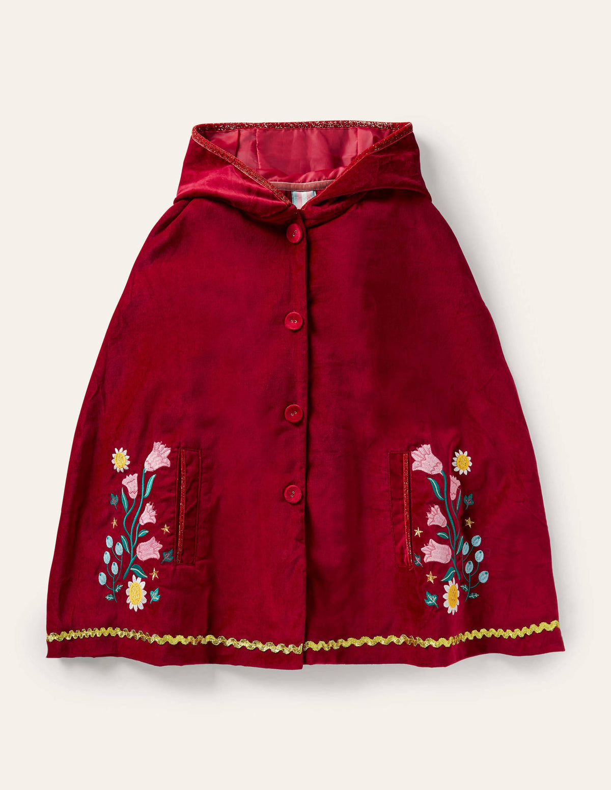 Cape brodée en velours-Rouge royal-1