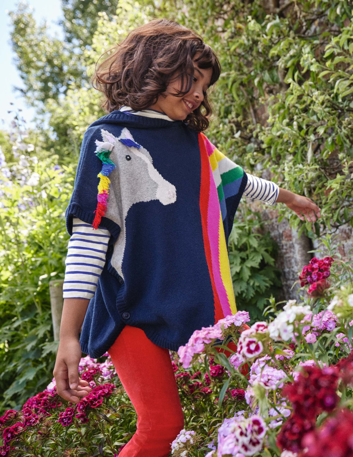 Gestrickter Pferd-Poncho-Segelblau, Regenbogen-5