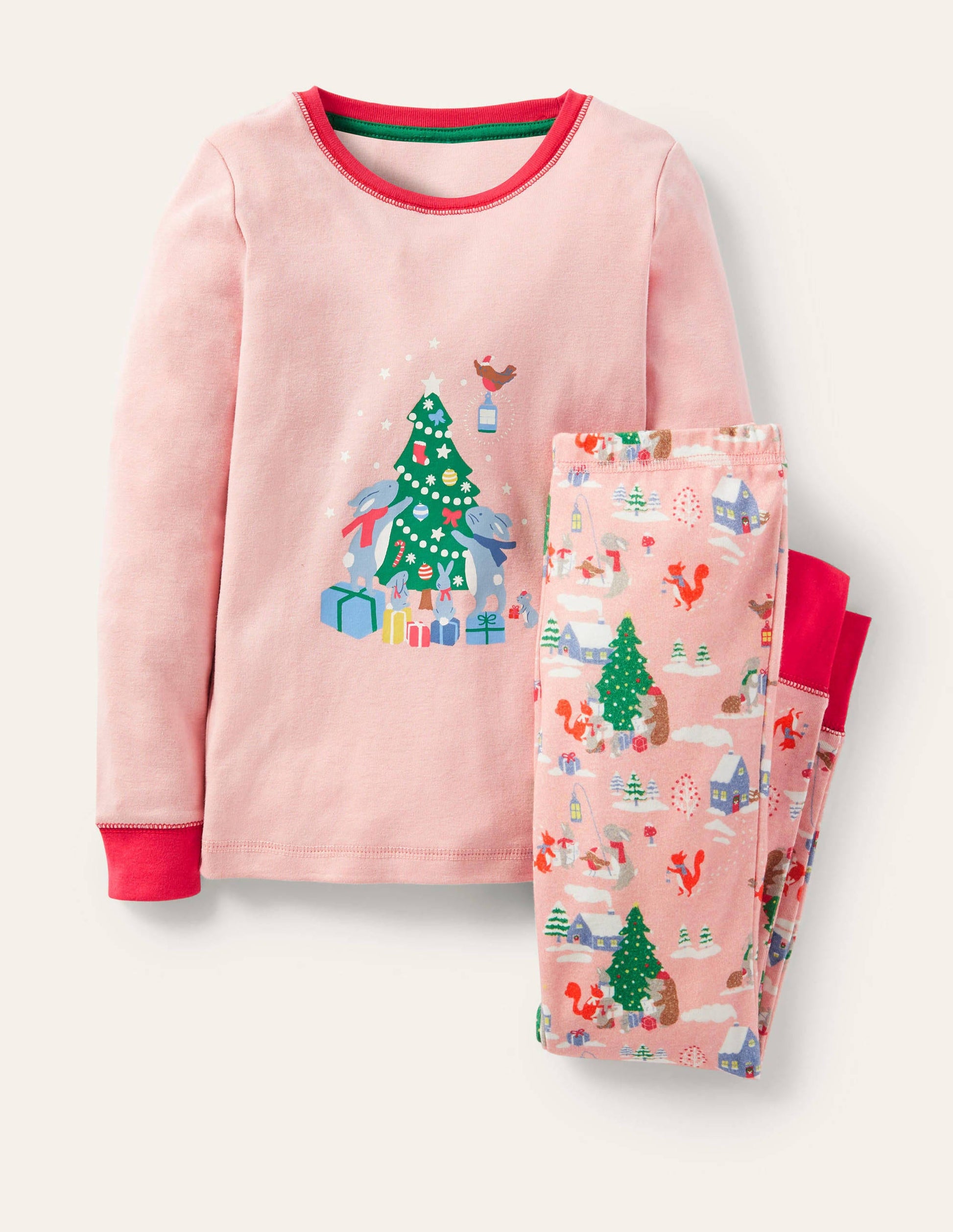 Pyjama phosphorescent douillet-Motif forêt de Noël rose boto-1