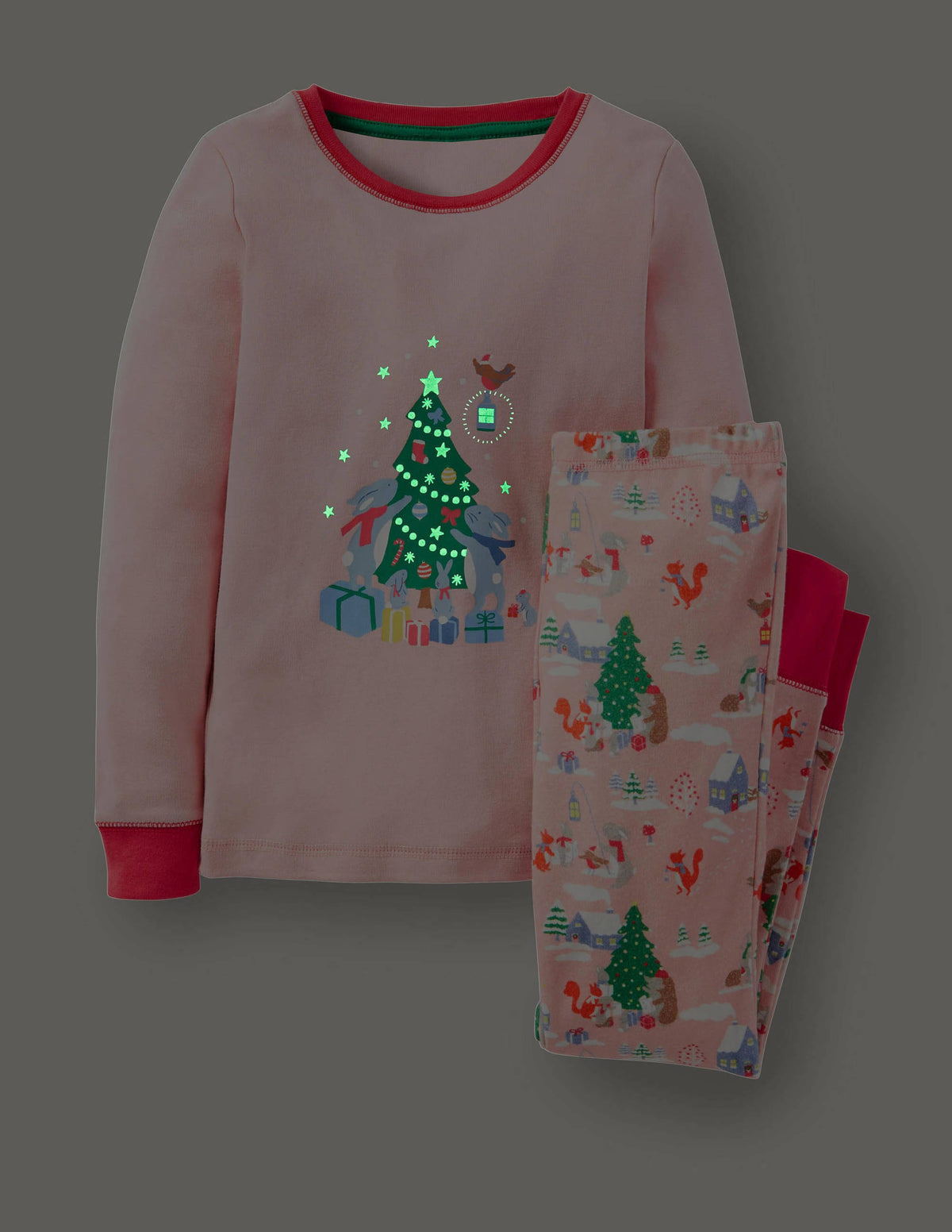 Pyjama phosphorescent douillet-Motif forêt de Noël rose boto-4