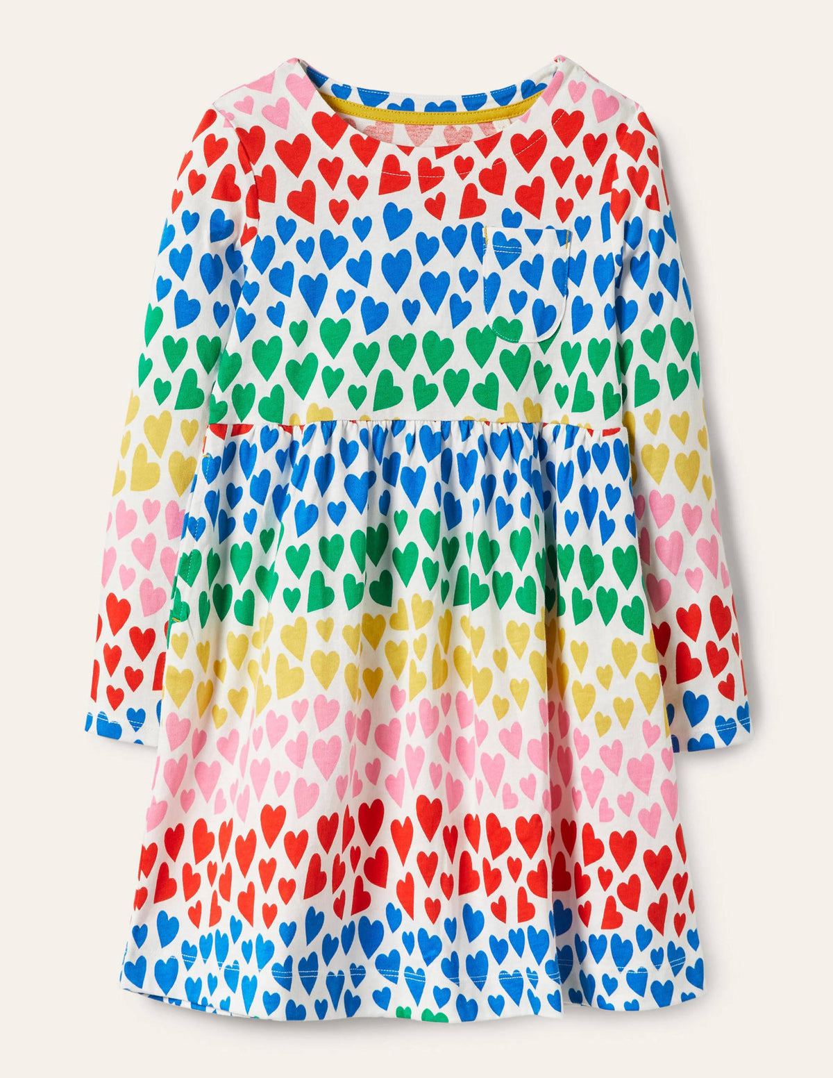 Fröhliches Jerseykleid mit langen Ärmeln-Bunt/Regenbogen, Herzen - Image 1