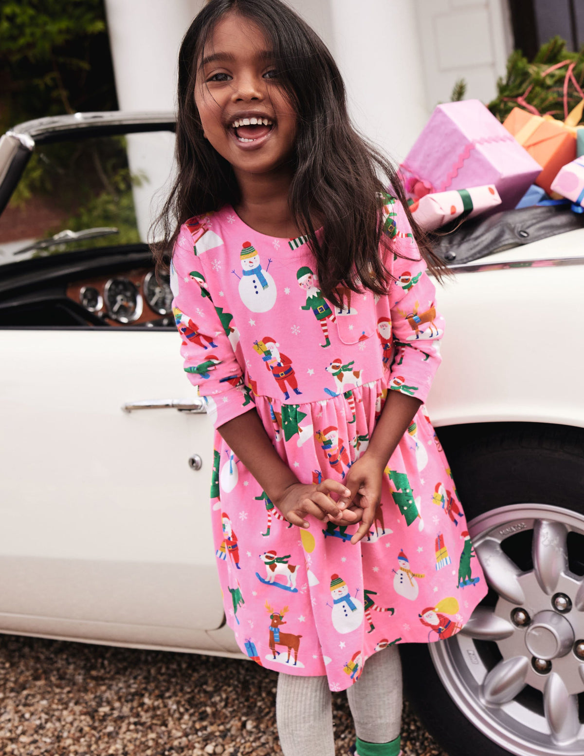 Fröhliches Jerseykleid mit langen Ärmeln-Blütenrosa, Festliche Freunde-5