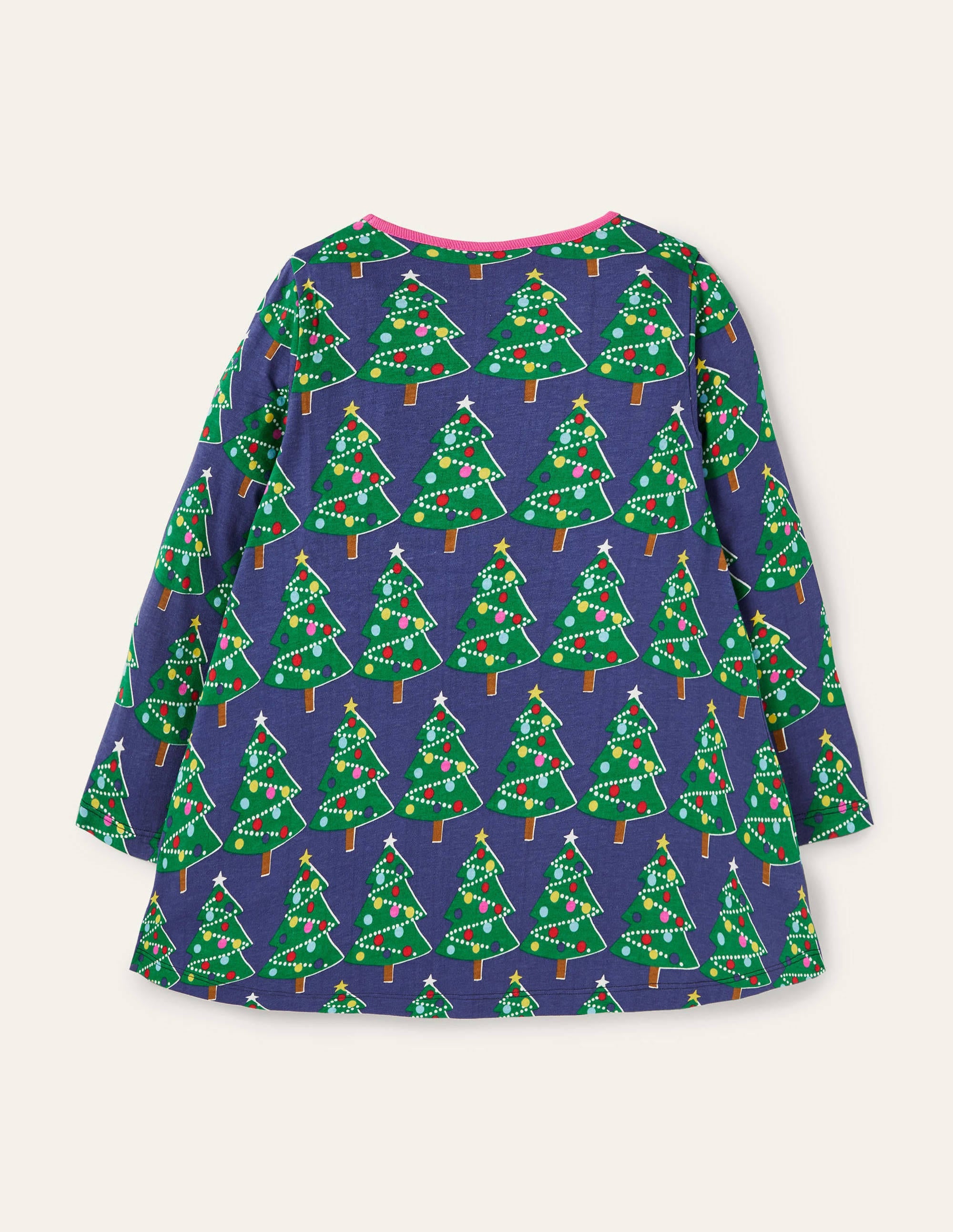 Gemusterte Jersey-Tunika mit Taschen-Segelblau, Weihnachtsbäume - Image 2