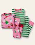 2 pyjamas douillets-Amis festifs rose/vert