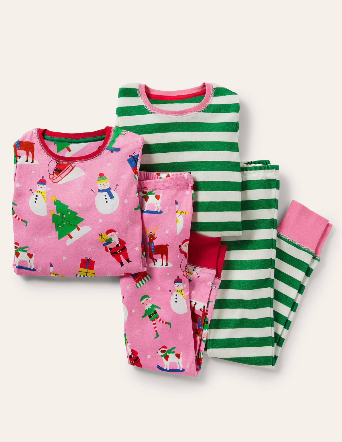 2 pyjamas douillets-Amis festifs rose/vert - Image 1