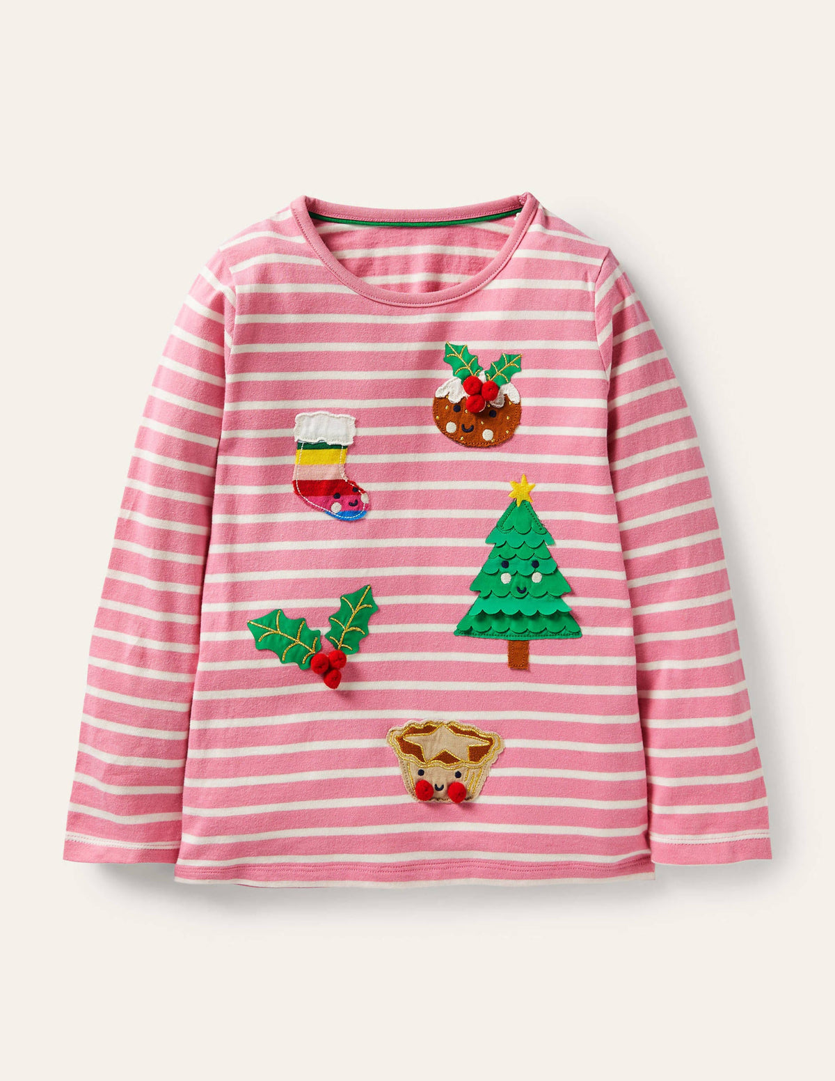 Bretonshirt mit 3D-Applikation-Blütenrosa/Naturweiß, Festliches Muster-1