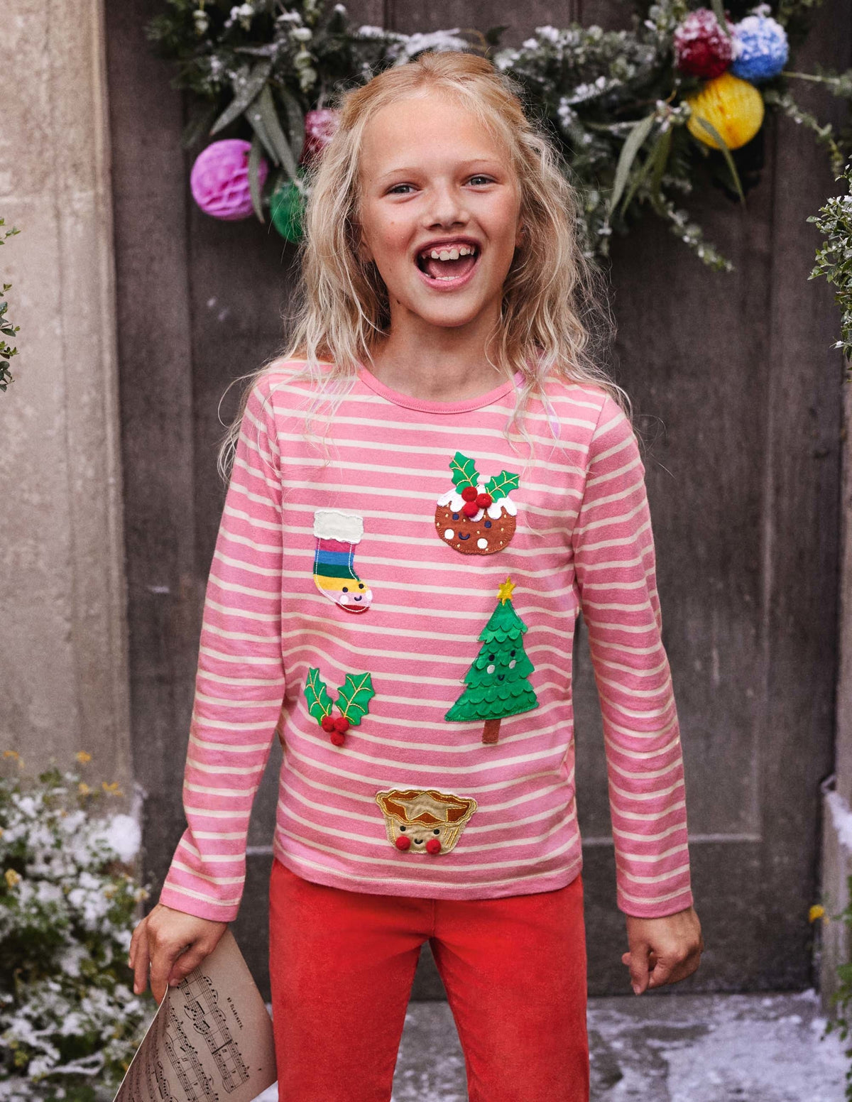 Bretonshirt mit 3D-Applikation-Blütenrosa/Naturweiß, Festliches Muster - Image 4
