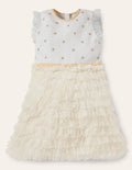 Gerüschtes Tüll-Partykleid-Naturweiß