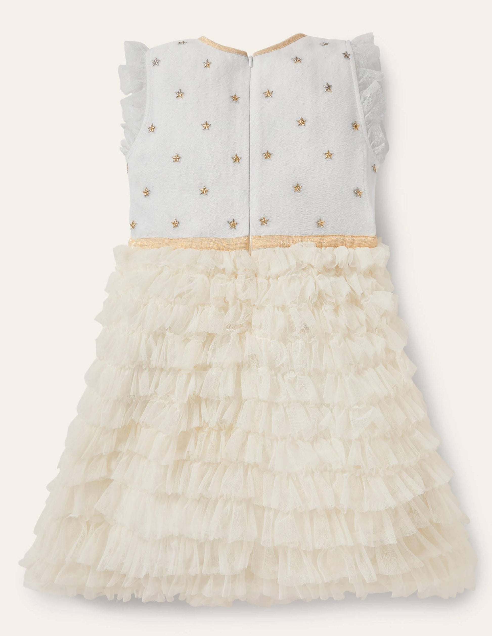 Gerüschtes Tüll-Partykleid-Naturweiß-2