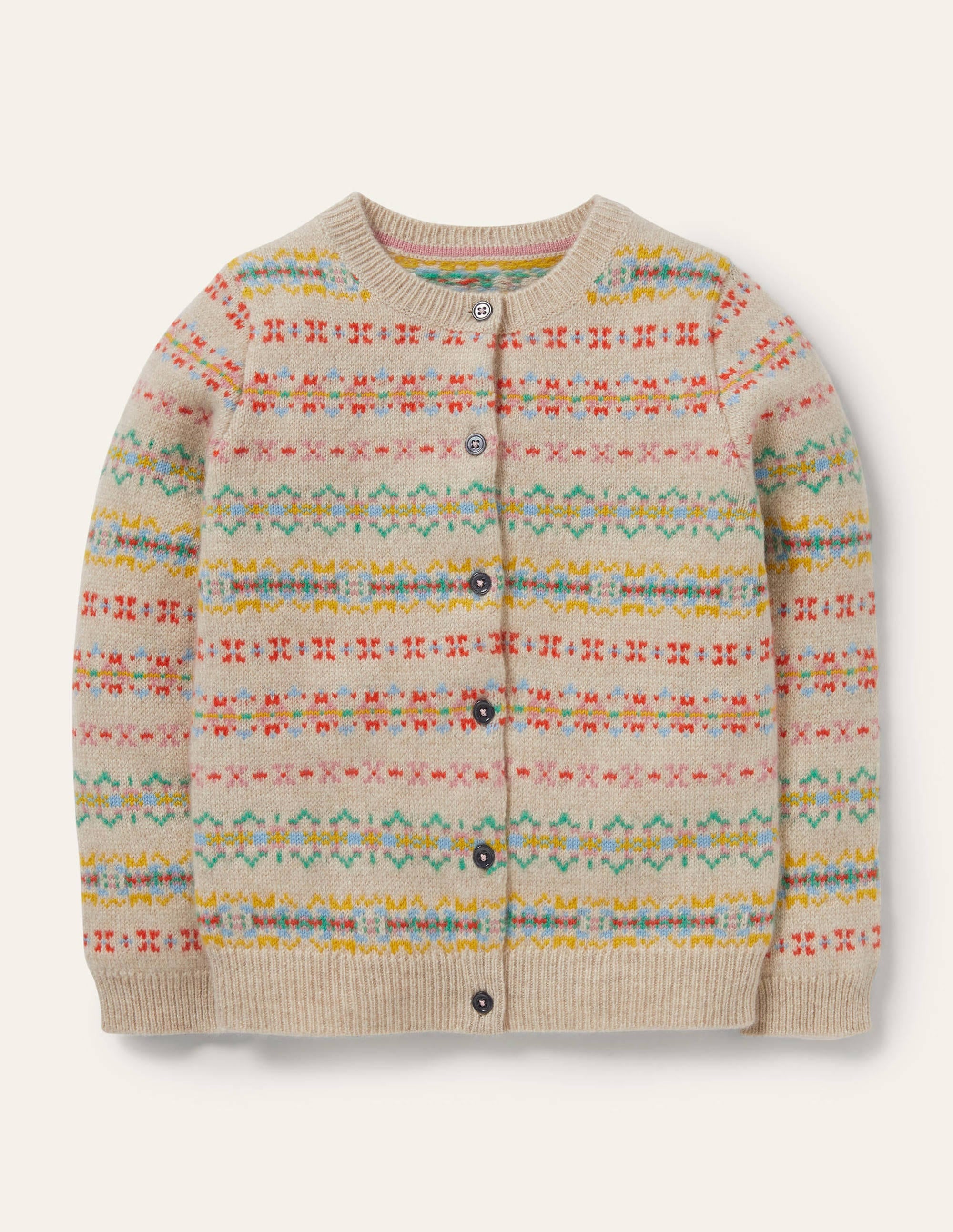 Cardigan en cachemire motif jacquard-Motif jacquard avoine chiné - Image 1