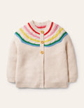 Fröhlicher Cardigan mit Regenbogenpasse-Ecru Meliert