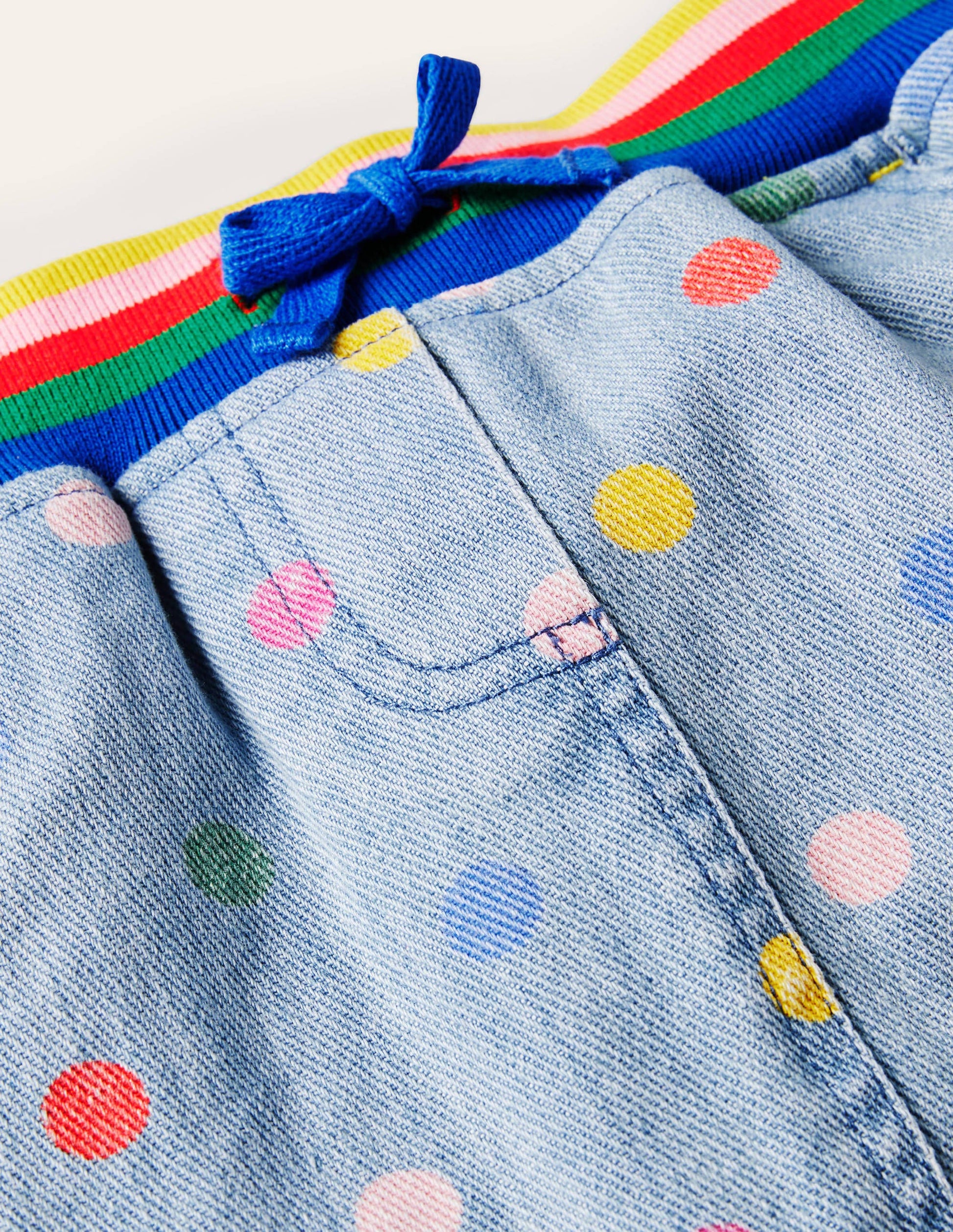 Denim-Rock mit Regenbogen-Rippung-Faux-Uni, Bunte Tupfen-3