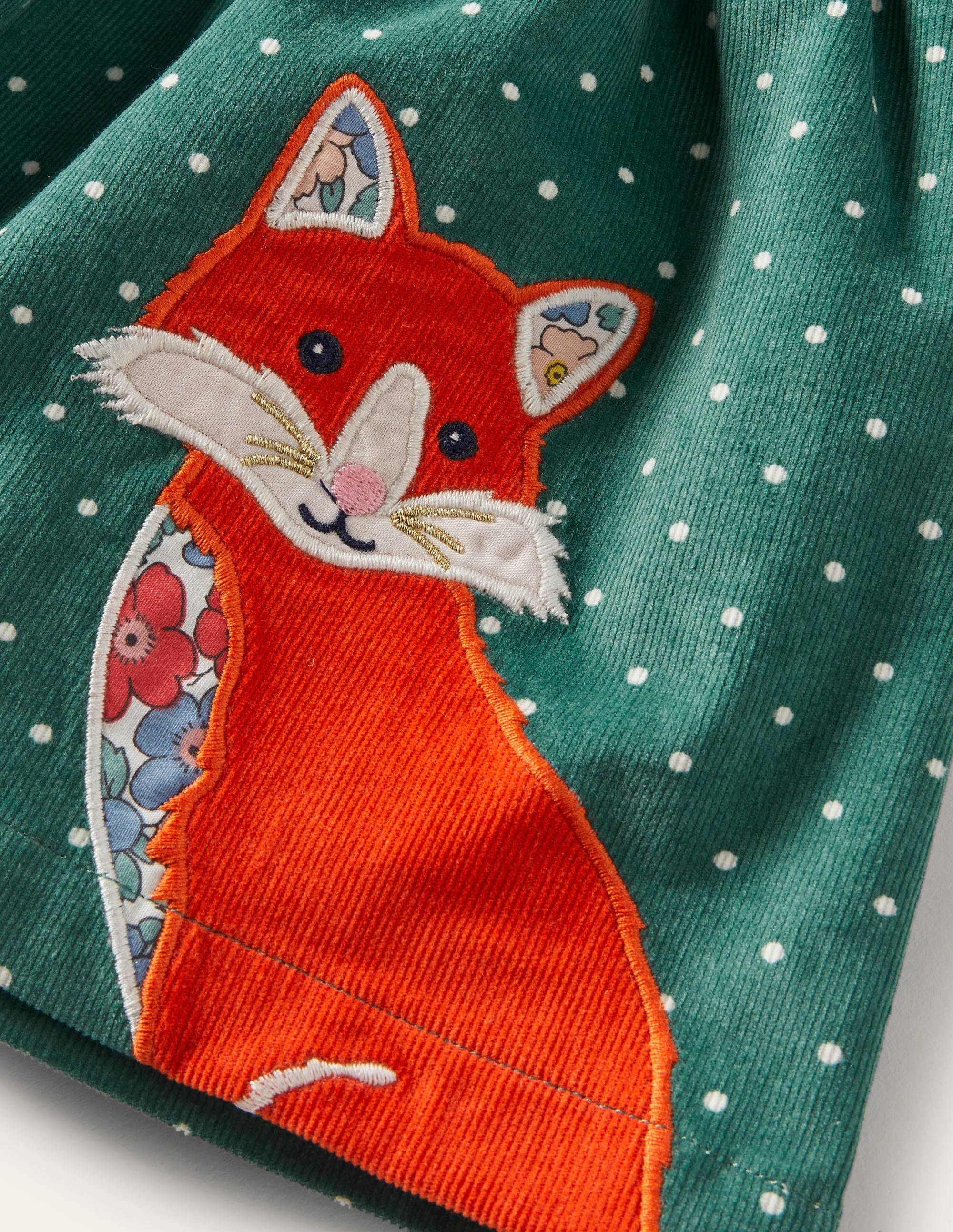 Robe chasuble à pois en velours côtelé avec appliqués-Renards vert Sardaigne - Image 3
