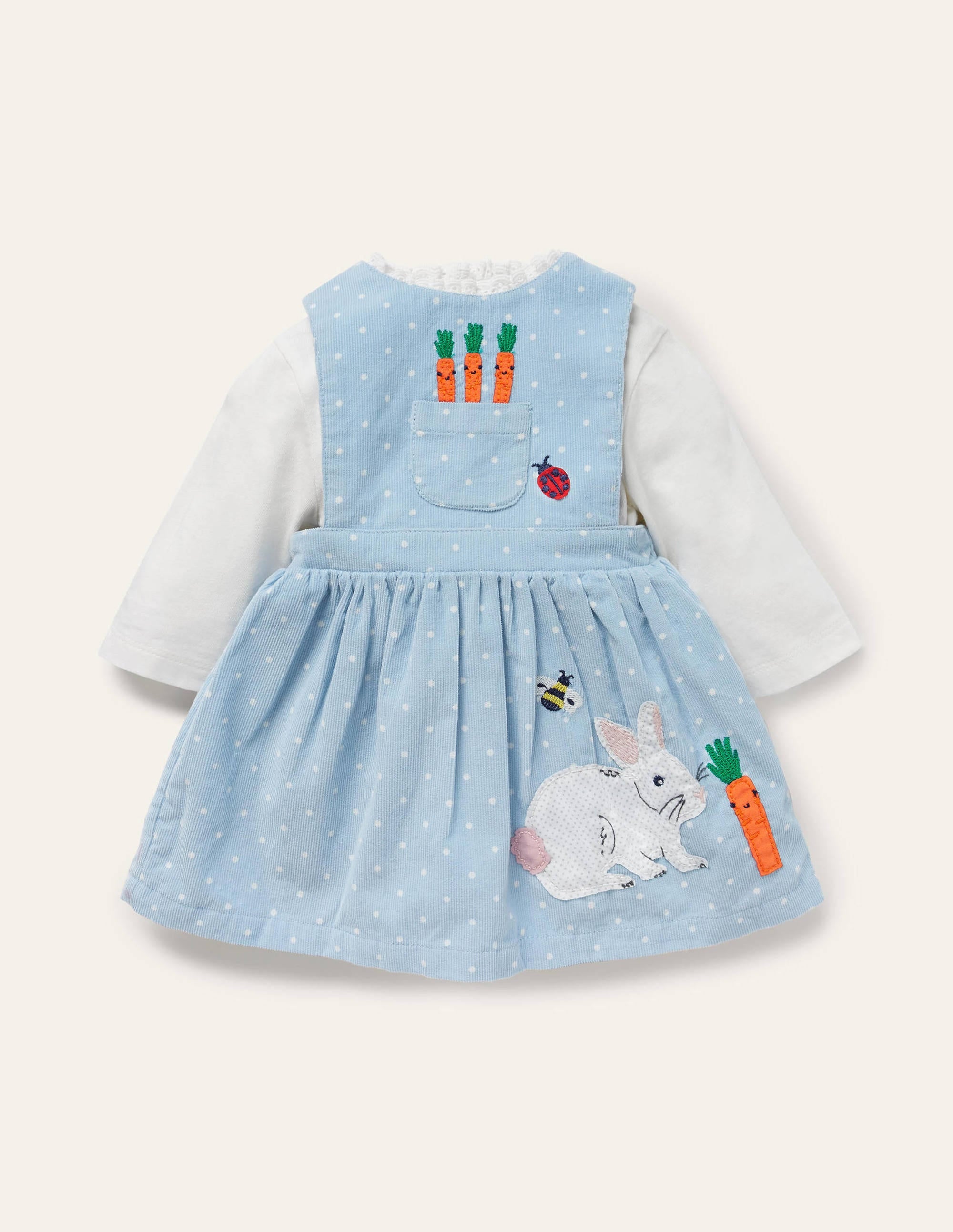 Cord-Schürzenkleidset mit Häschenmotiv-Himmelblau, Häschen - Image 1