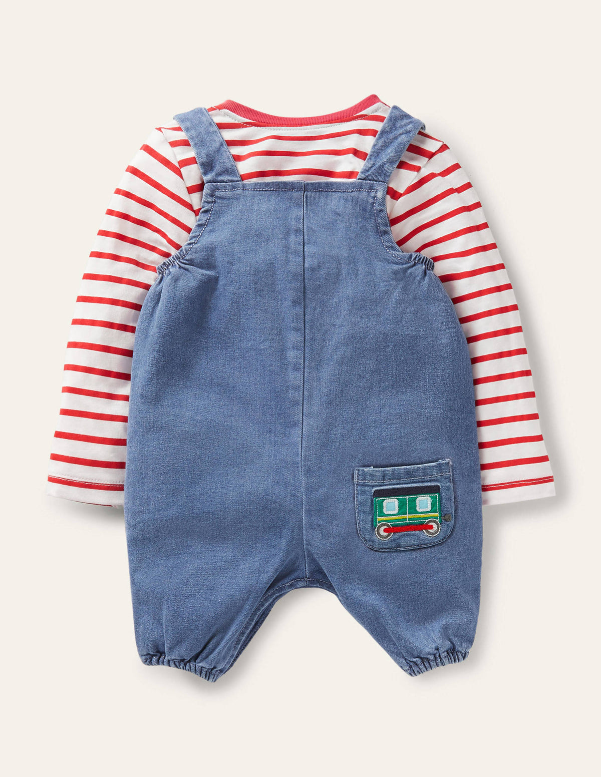 Fröhliches Latzhosen-Set-Chambray-Denim, Züge - Image 2