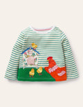 Stripy Lift-the-Flap T-shirt-Ivory/Brook Blue Chickens