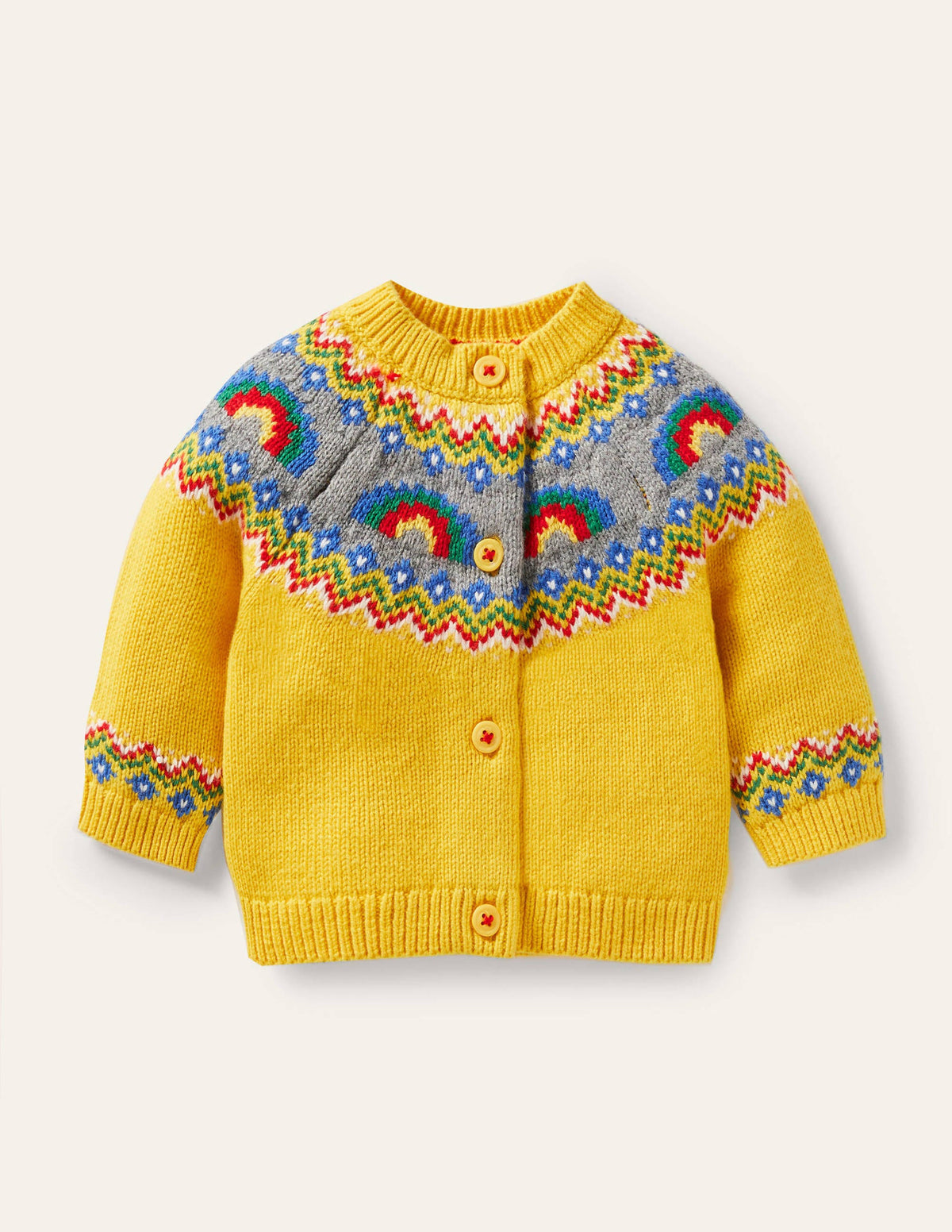 Fair-Isle-Cardigan-Honiggelb, Regenbogen-1