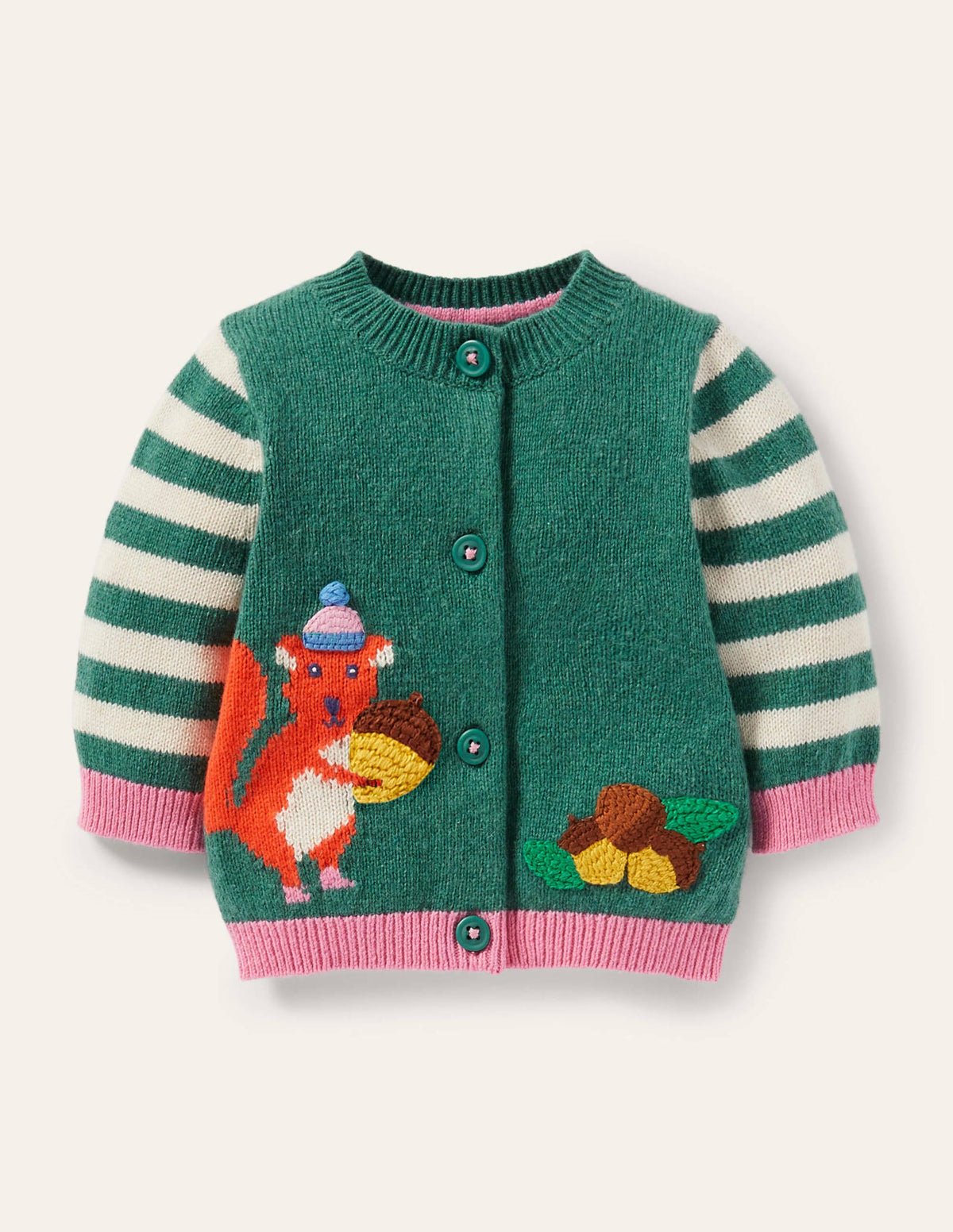 Cardigan mit Tiermotiv-Naturweiß/Sardiniengrün, Eichhörnchen-1