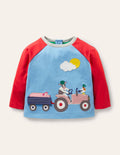 Raglan-T-Shirt mit Aufklappmotiv-Surfbrett-Blau, Traktor
