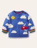 Fröhlicher Strickpullover-Elisabethanisches Blau, Flugzeug