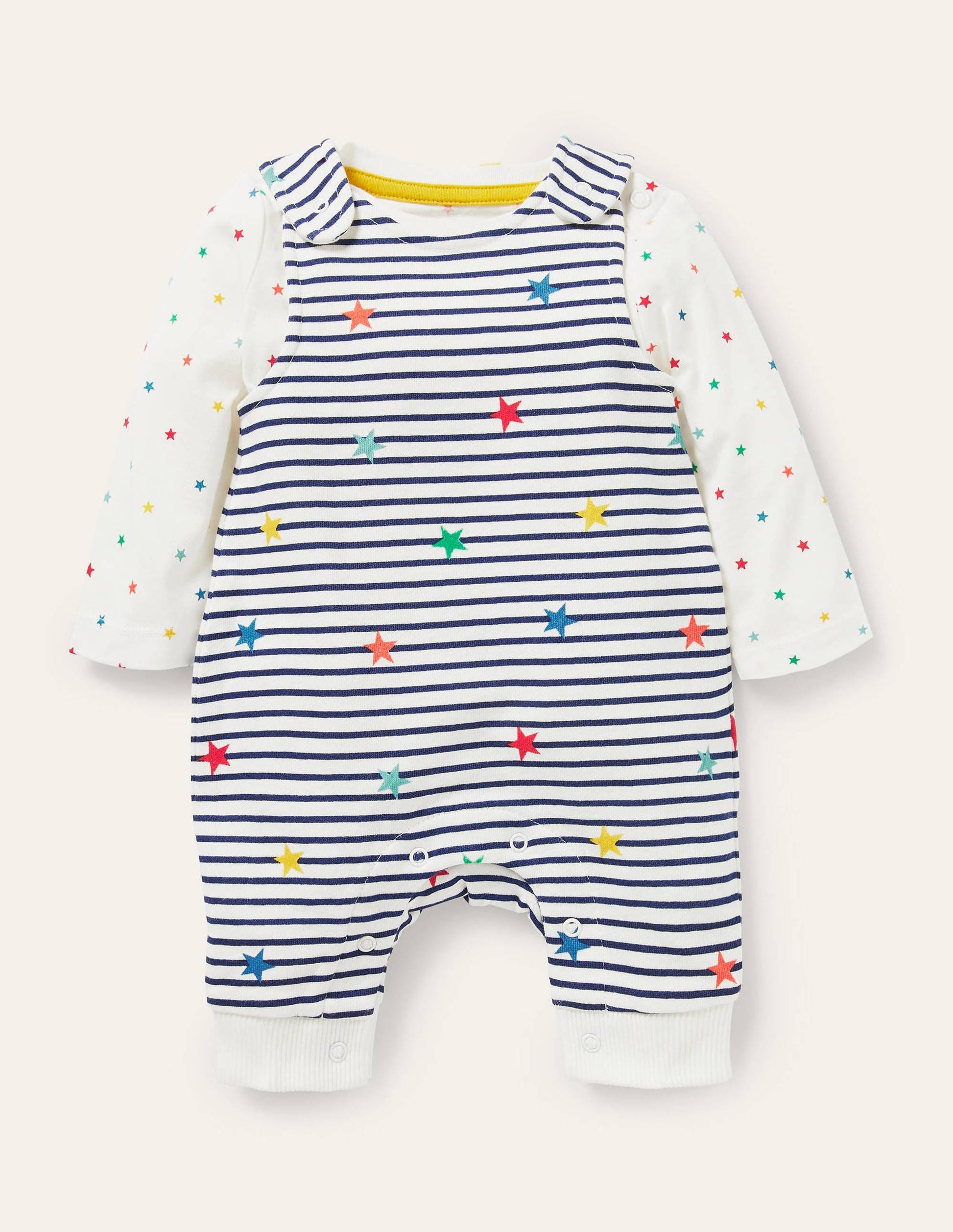 Ensemble bio avec salopette-Rayé étoile multi-1