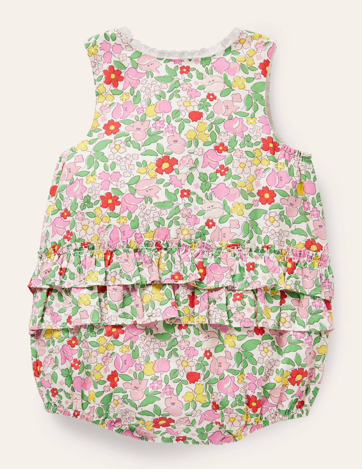Gewebter Einteiler mit Rüschen-Limonadenrosa, Vintage-Blumenmuster-2