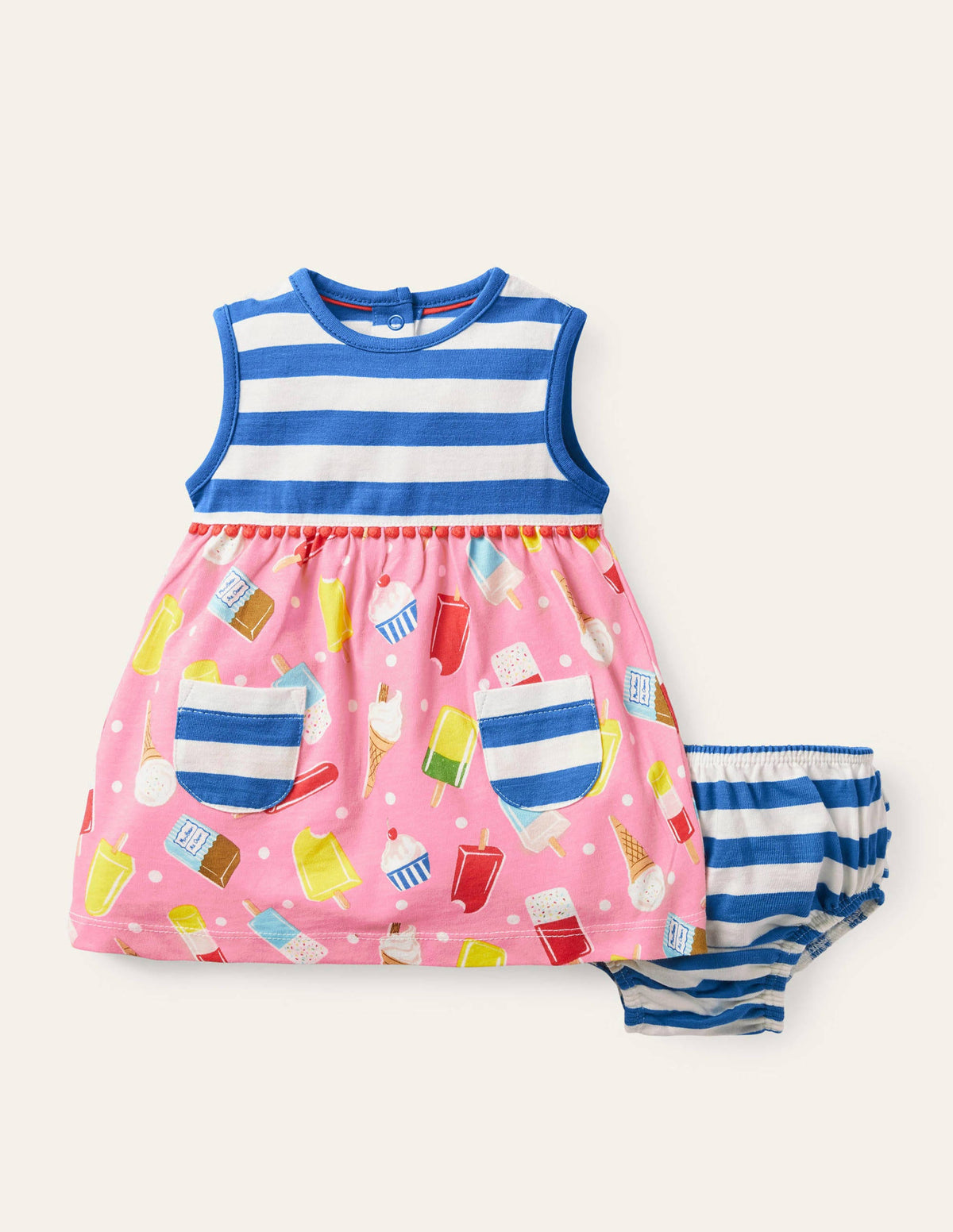 Gemustertes Jerseykleid-Limonadenrosa, Eiscreme - Image 1