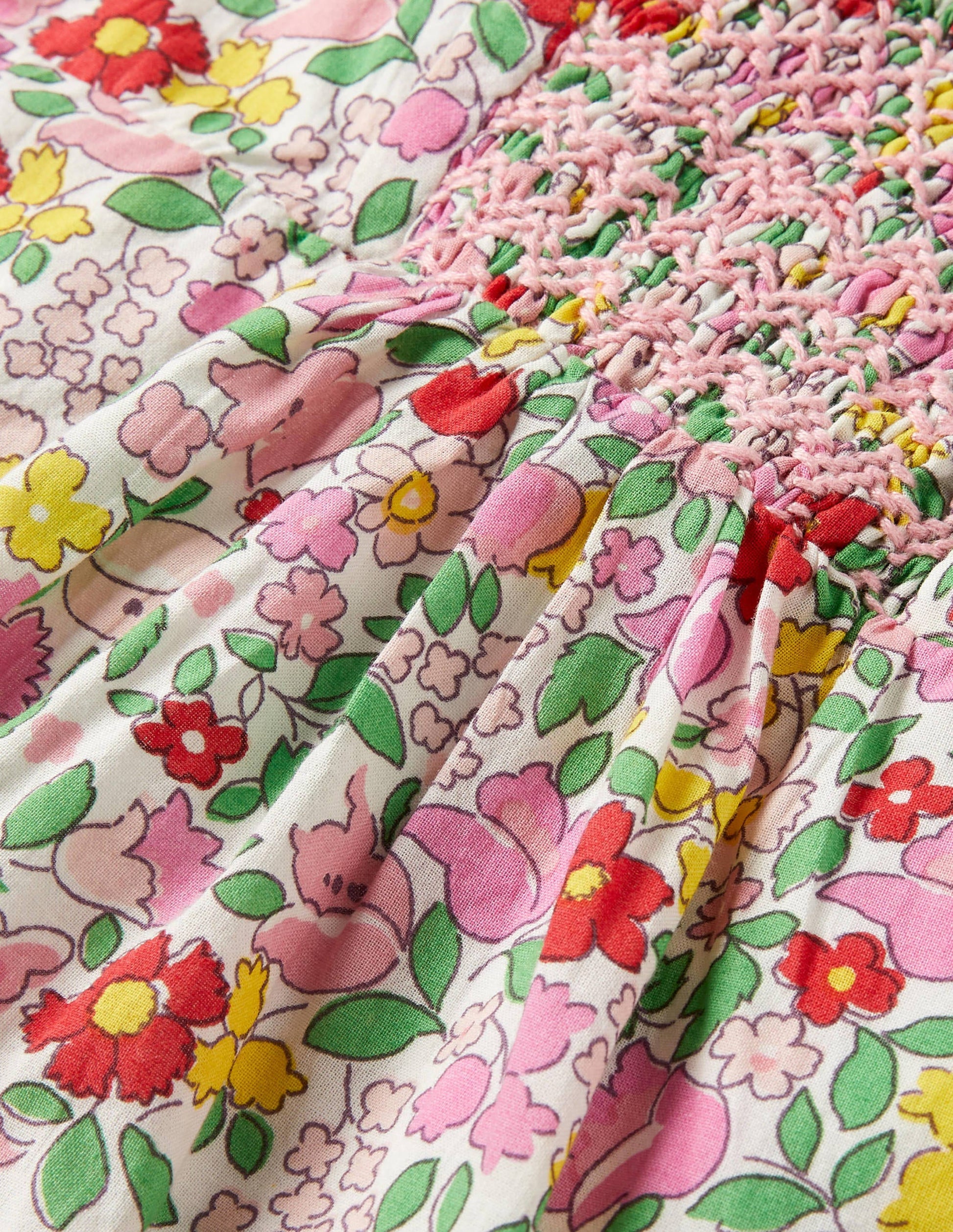 Robe florale à smocks-Motif petites fleurs limonade rose-3