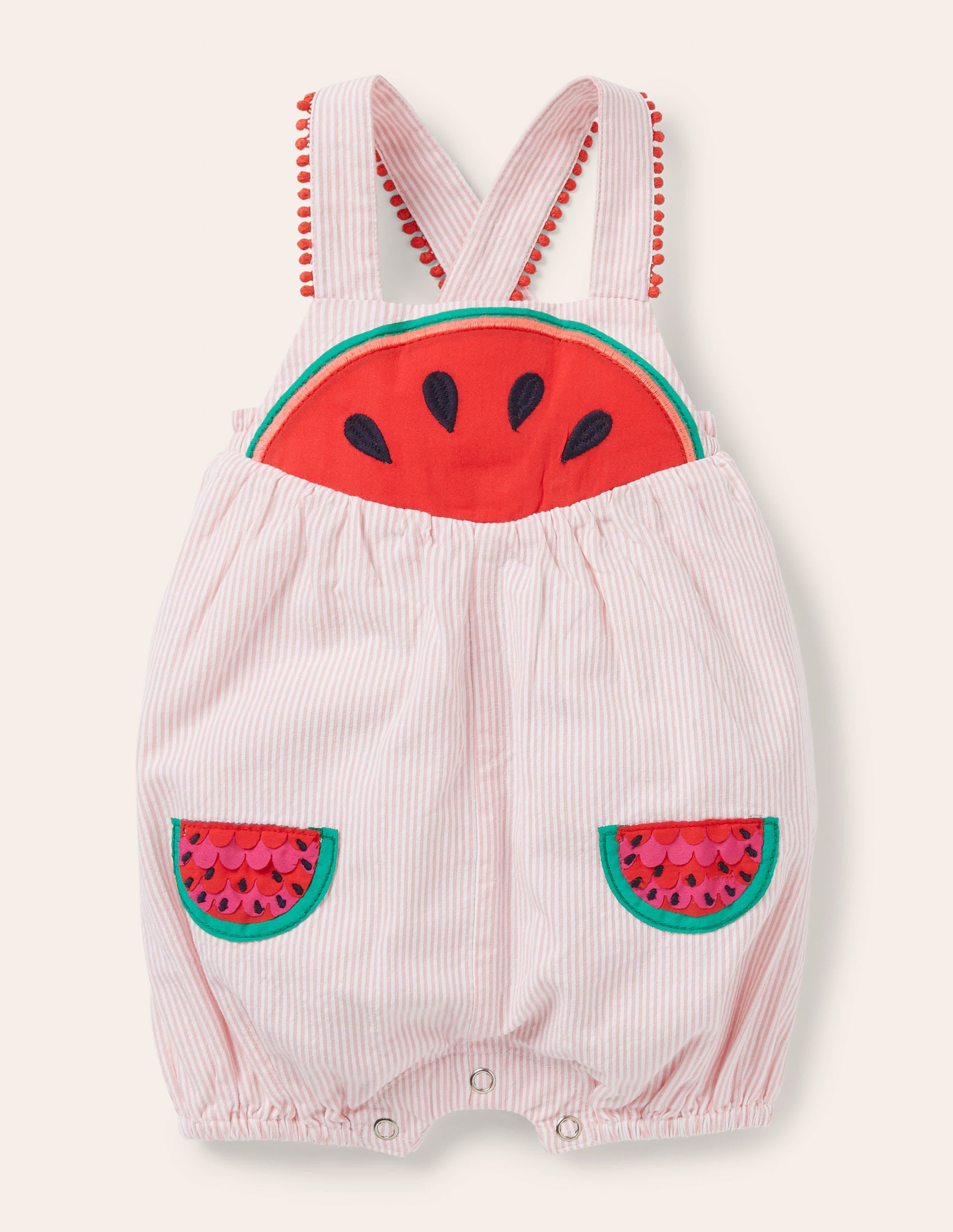 Fröhlicher Strampler mit feinen Streifen-Limonadenrosa, Wassermelonen - Image 1