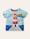 T-Shirt mit Tierabenteuern zum Aufklappen-Provence-Blau, Leuchtturm