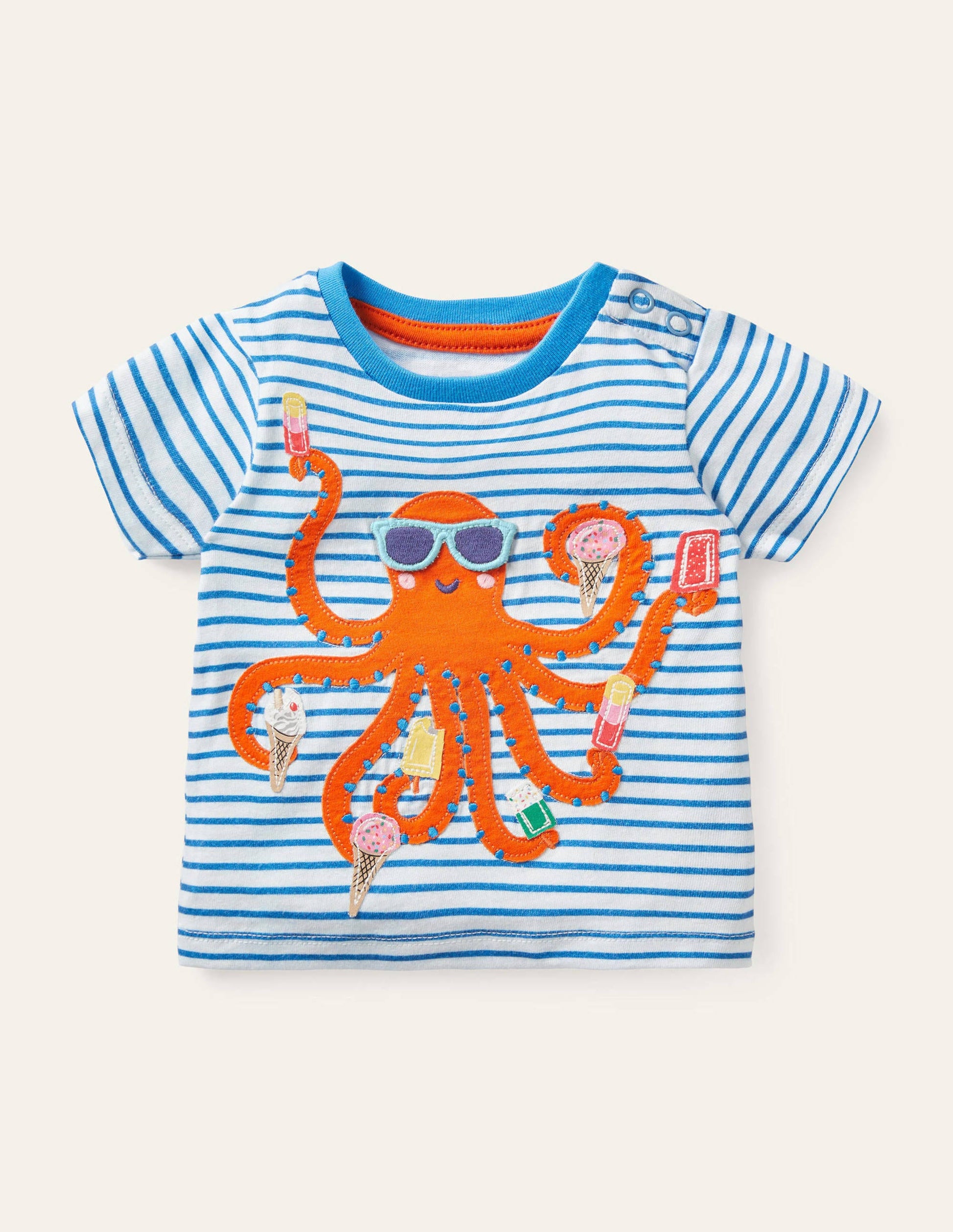 T-Shirt mit Tierabenteuern zum Aufklappen-Naturweiß/Marokkoblau, Oktopus-1