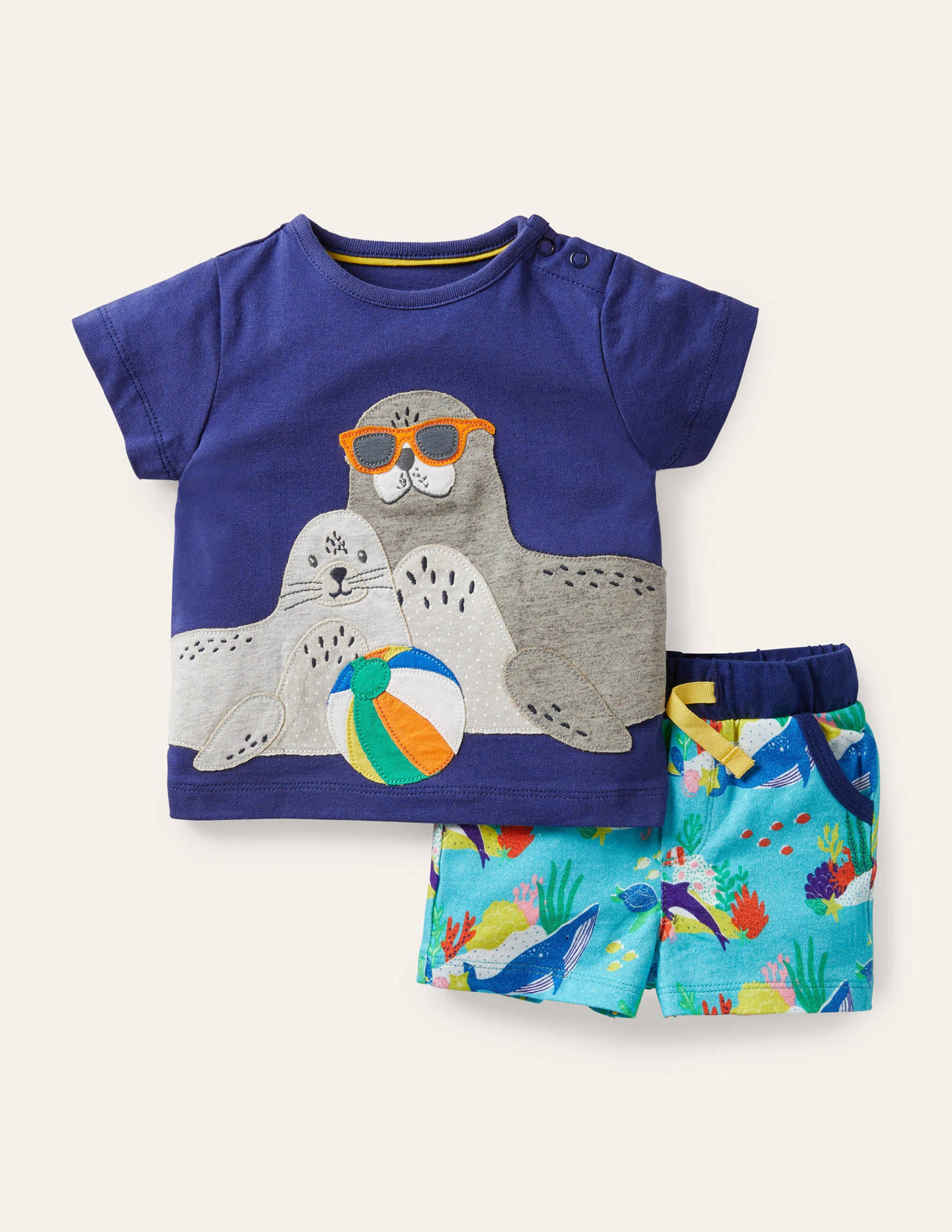 Shorts mit Urlaubsapplikation im Set-Meerblau, Unterwassermotiv - Image 1