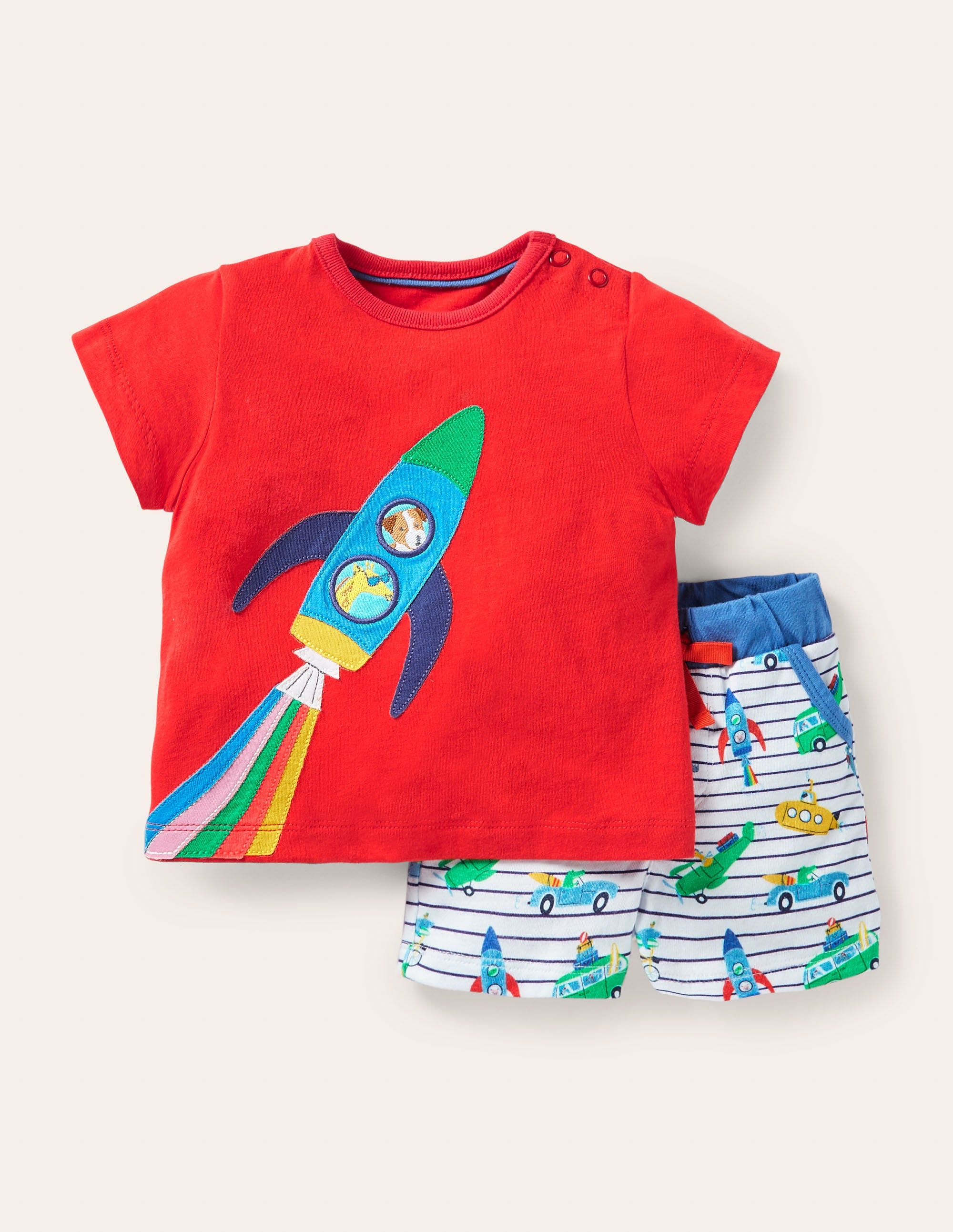 Shorts mit Urlaubsapplikation im Set-Naturweiß/Blau, Tierabenteuer - Image 1