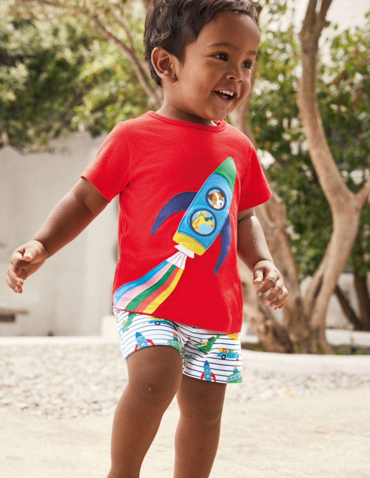 Shorts mit Urlaubsapplikation im Set-Naturweiß/Blau, Tierabenteuer-4