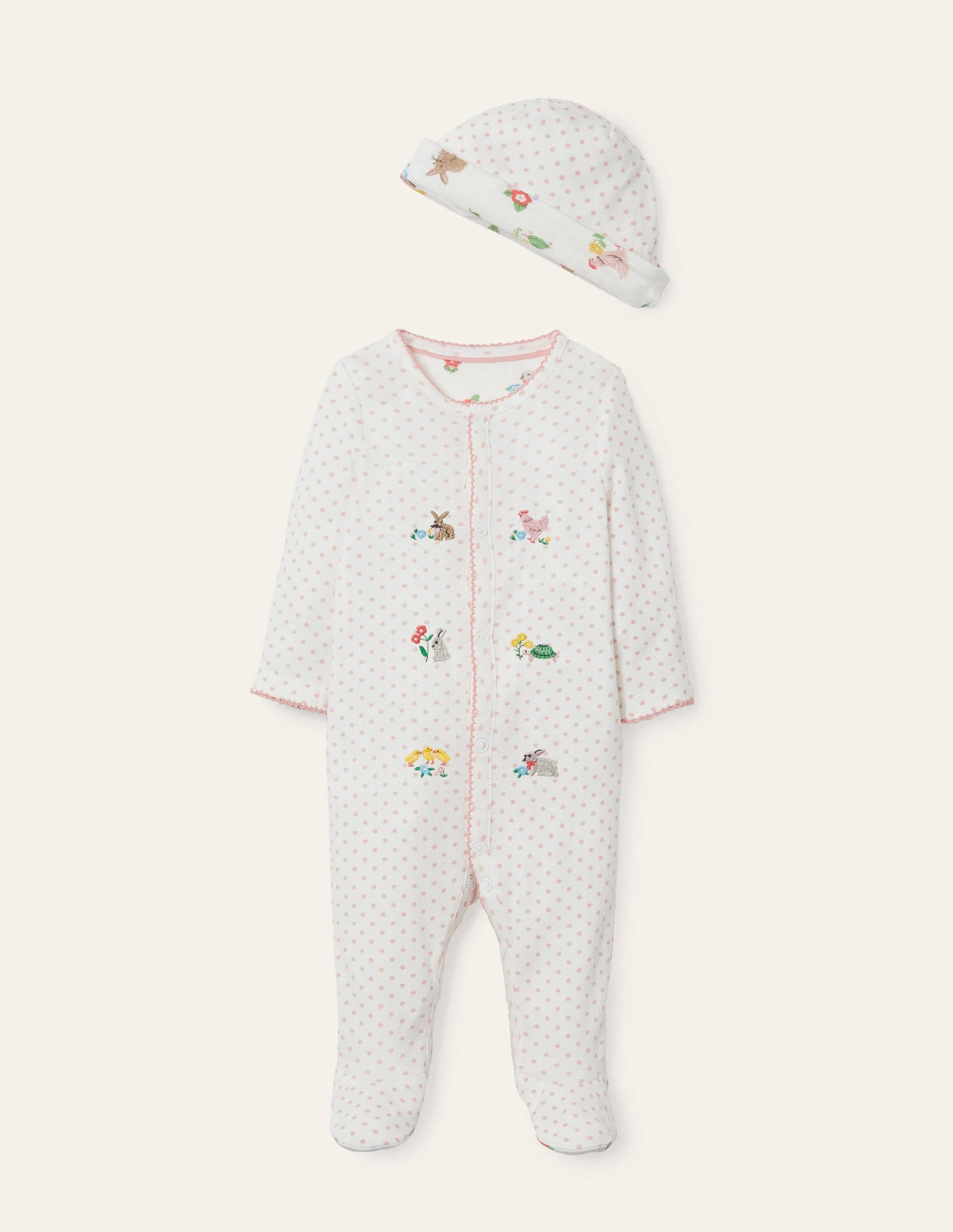Organic Sleepsuit & Hat Set-Boto Pink Tiny Spot - Image 1
