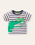 T-shirt à appliqué animaux-Crocodile ivoire/bleu tribord