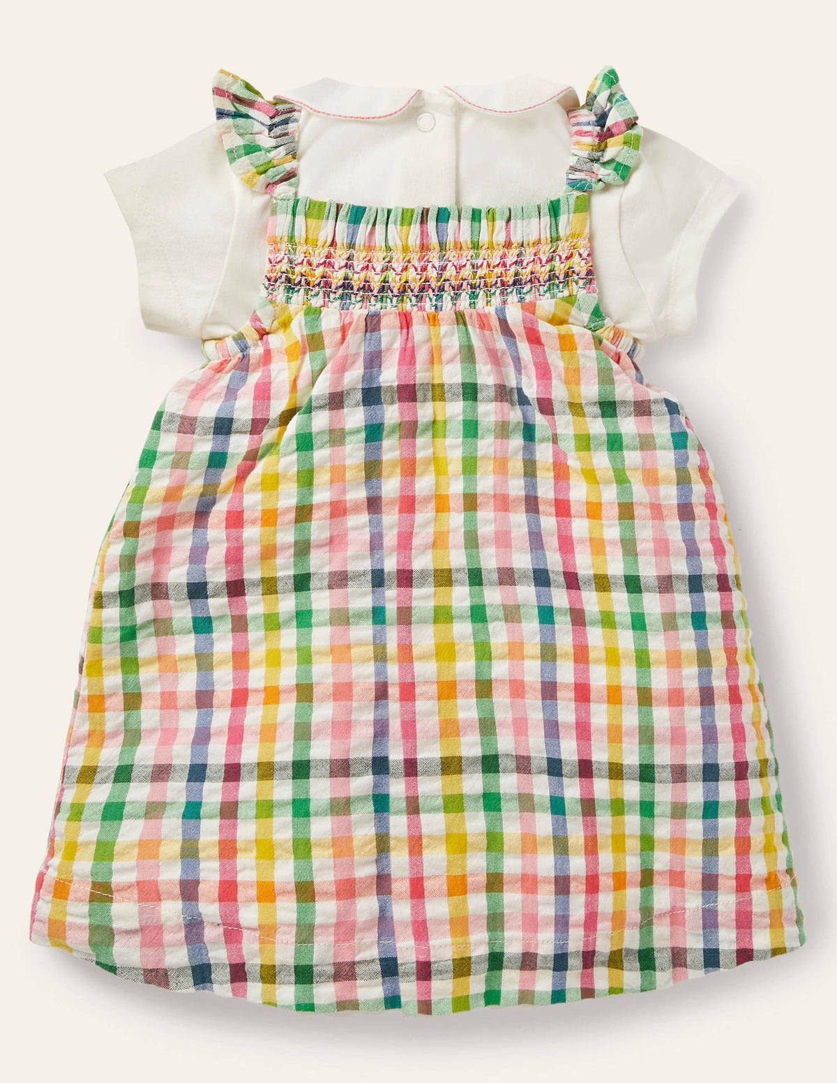 Smocked Gingham Pinnie Set-Party Pink Gingham-2