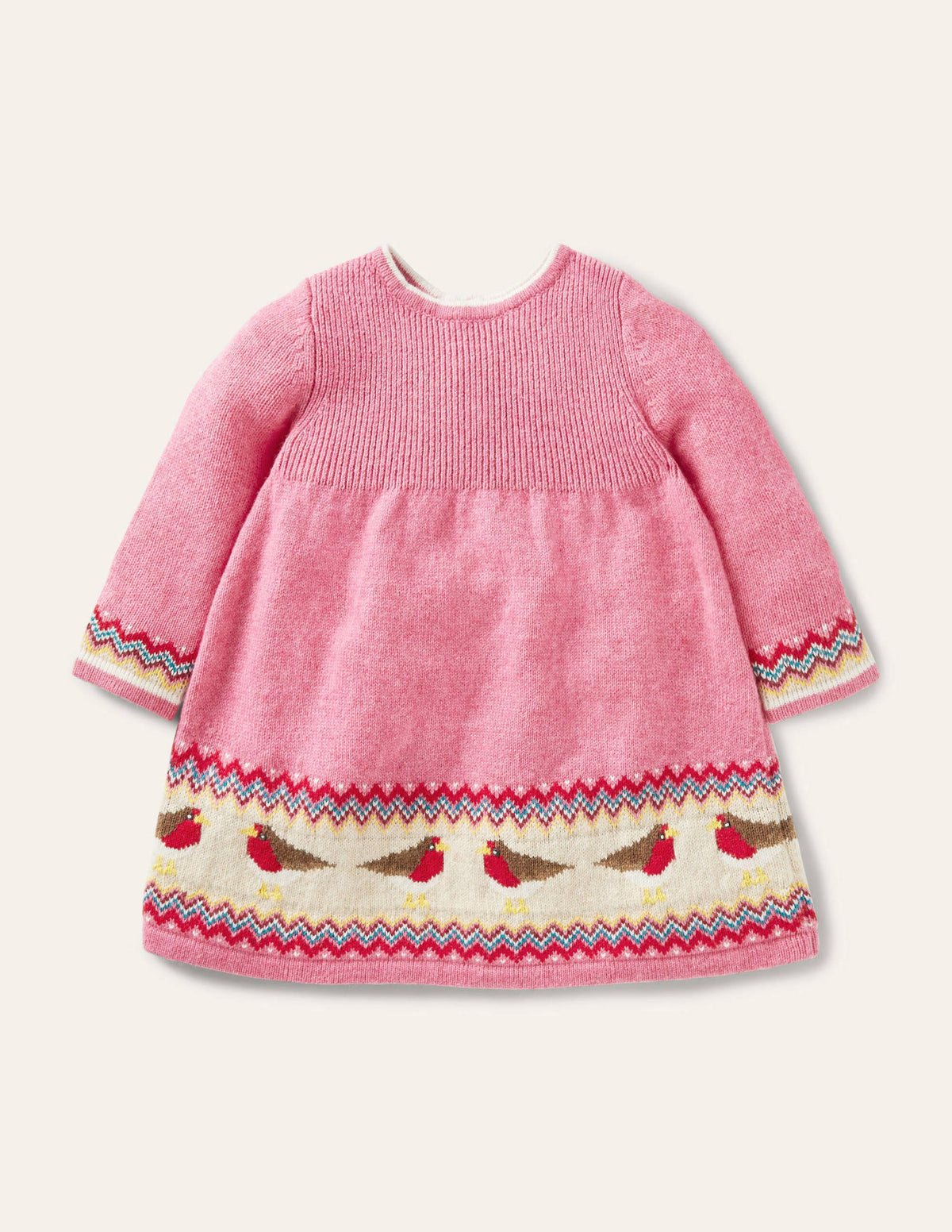 Fair-Isle-Strickkleid-Kirschblütenrosa, Rotkehlchen-1