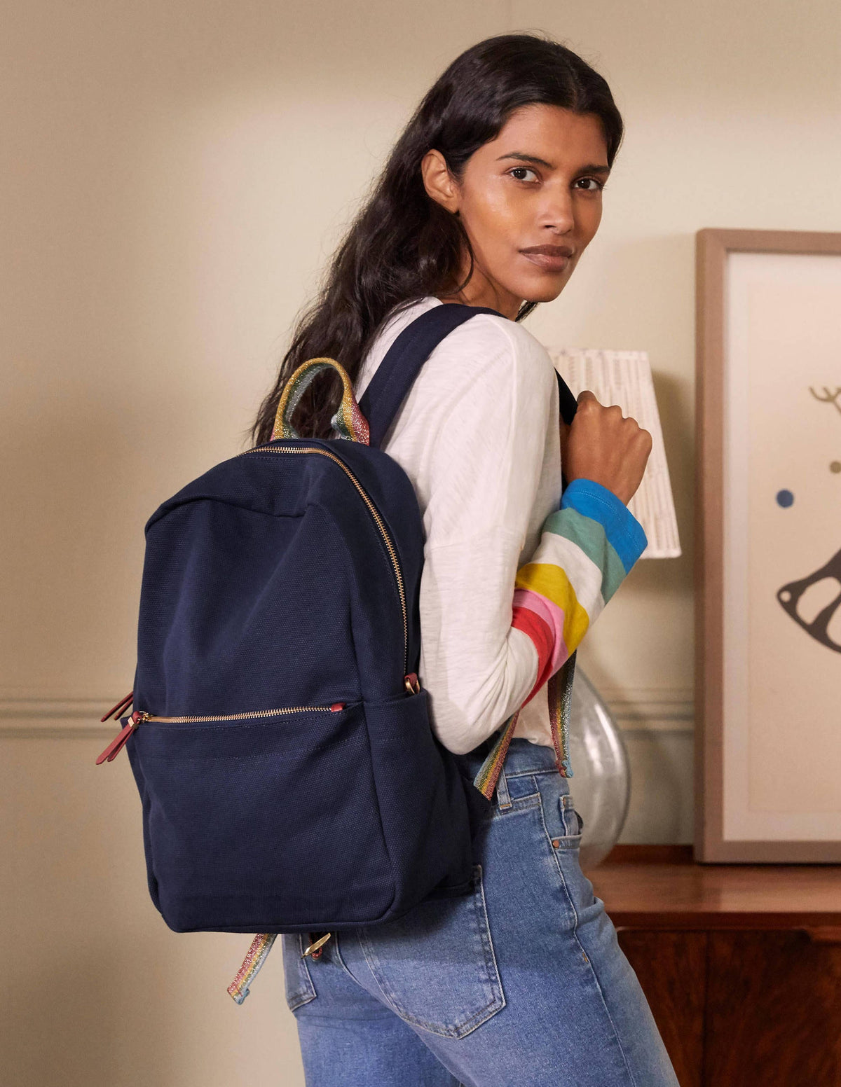 Olivia Leinen-Rucksack-Marineblau - Image 5