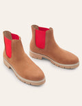 Chelsea-Boots mit Muscheldetail-Hellbraun/Kirschrot