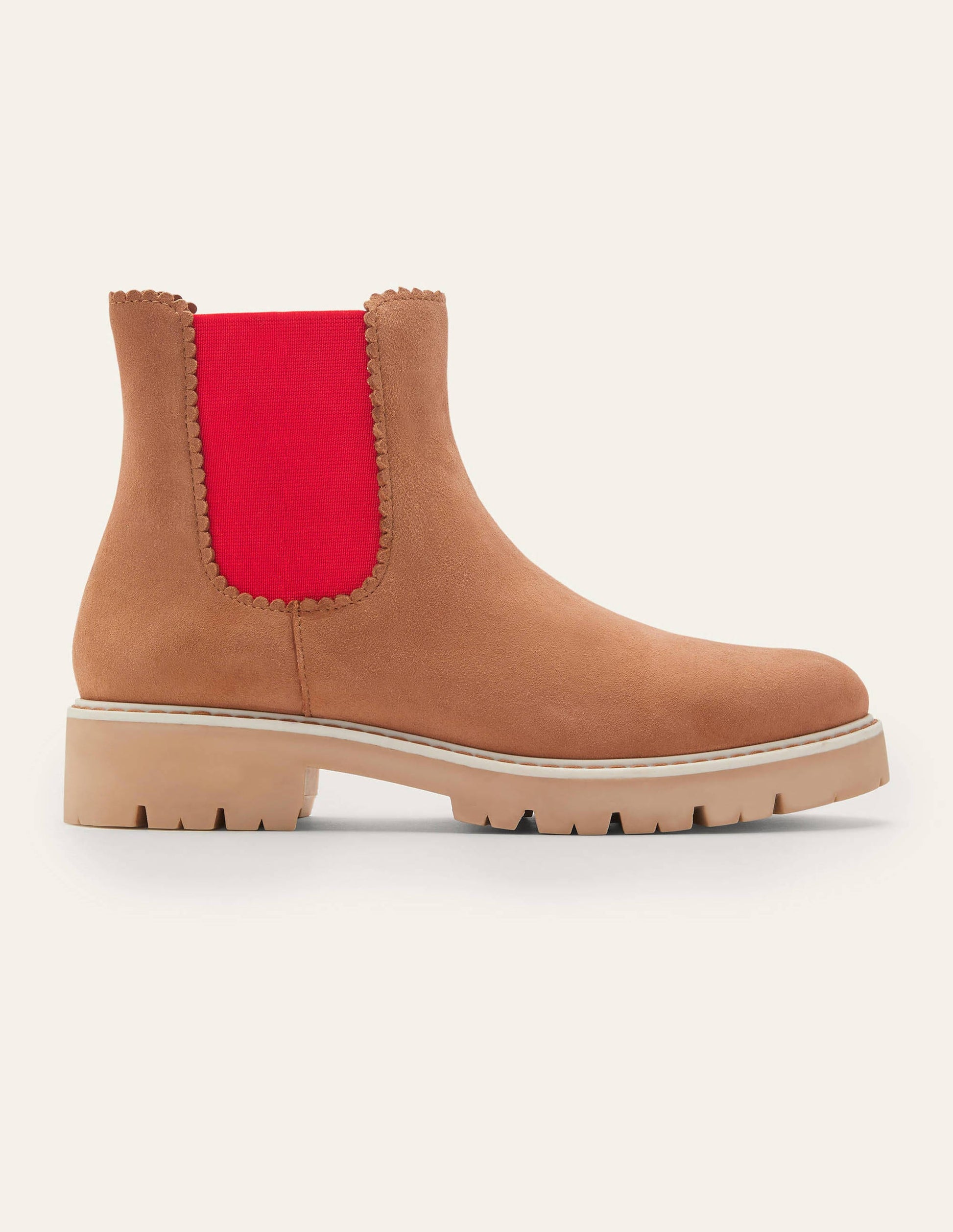 Chelsea-Boots mit Muscheldetail-Hellbraun/Kirschrot-2