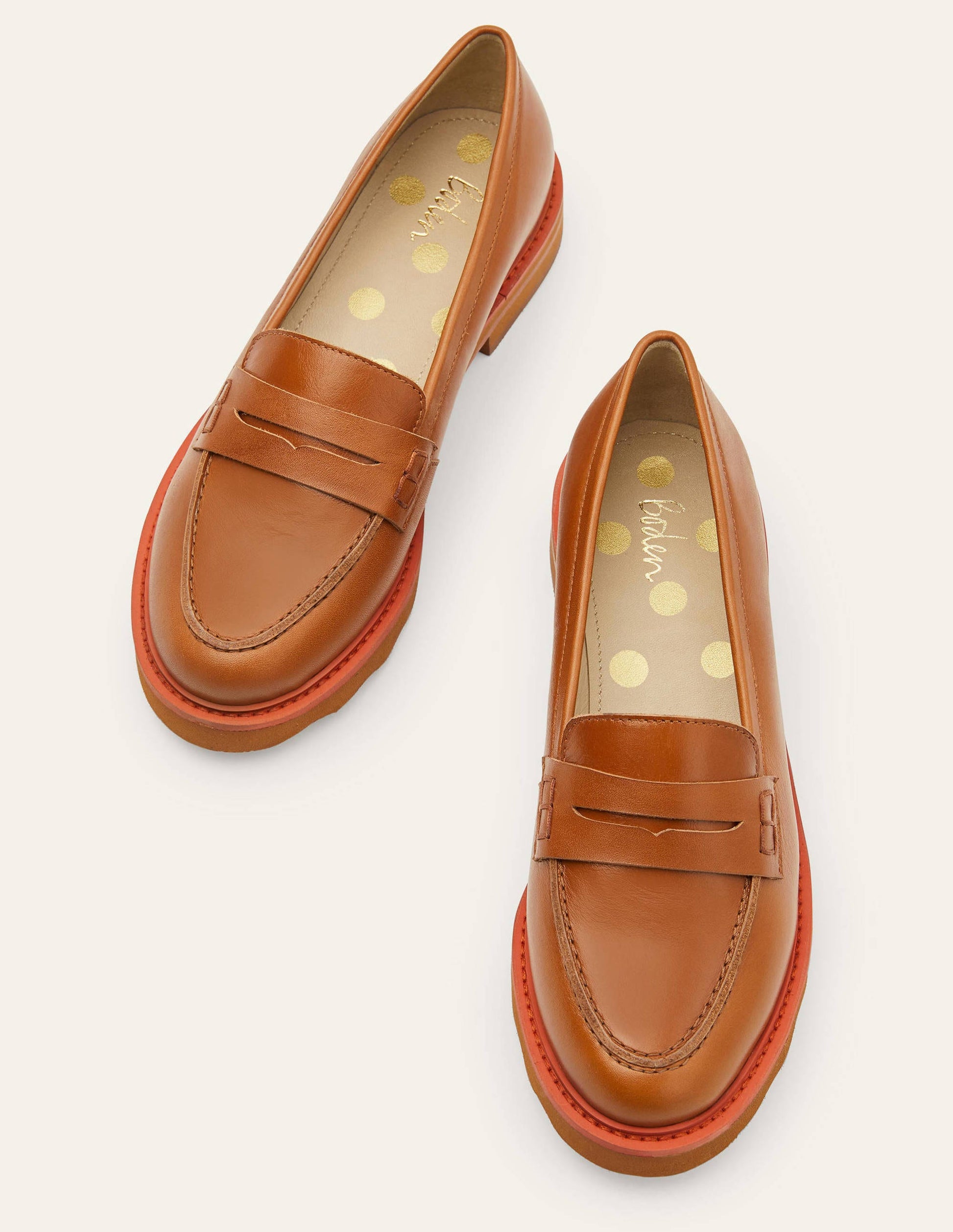 Pennyloafer mit breiter Sohle-Hellbraun/Kirschrot-1