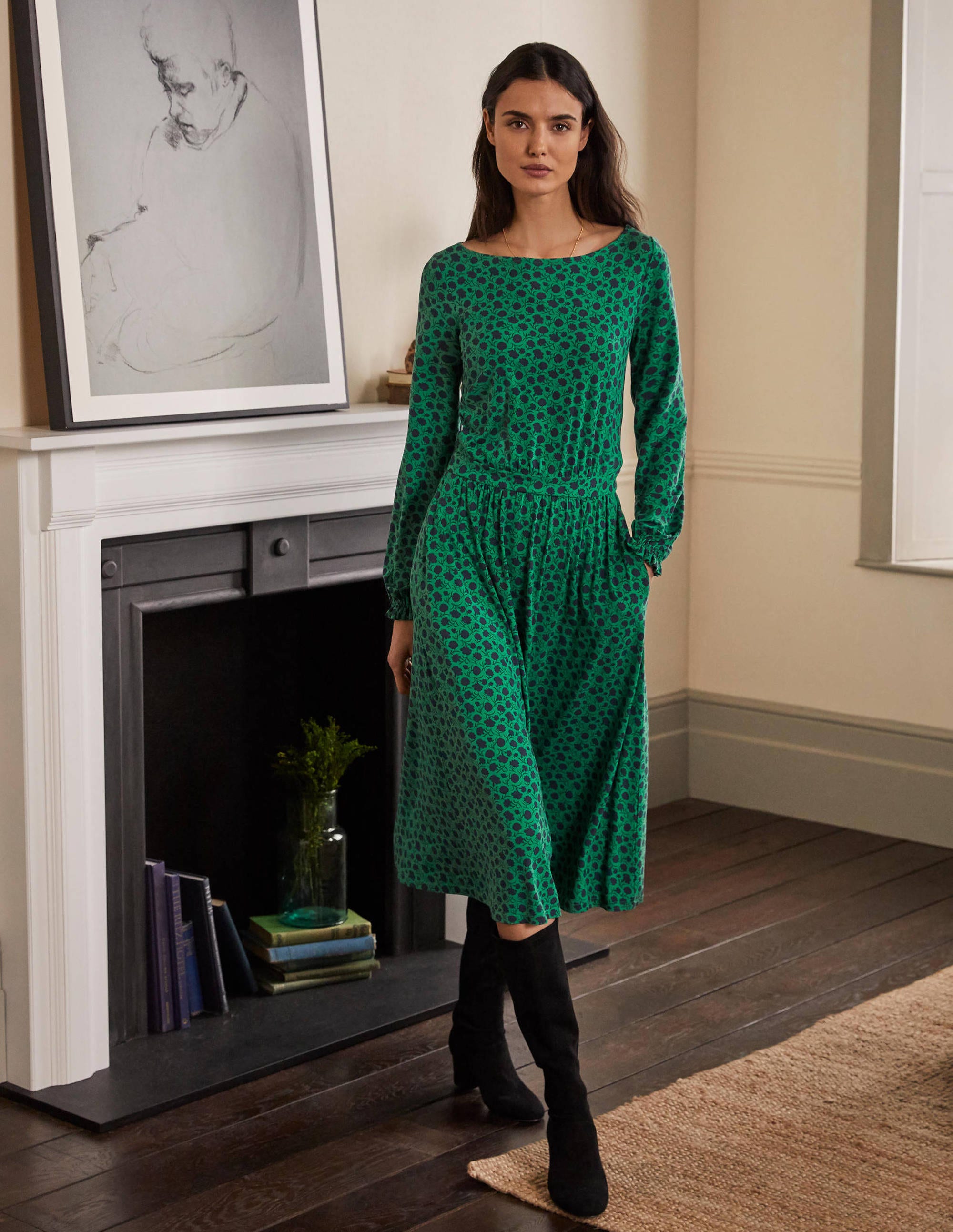 Evelyn Jersey-Midikleid-Baumgrün, Knospen mit Blättern - Image 4