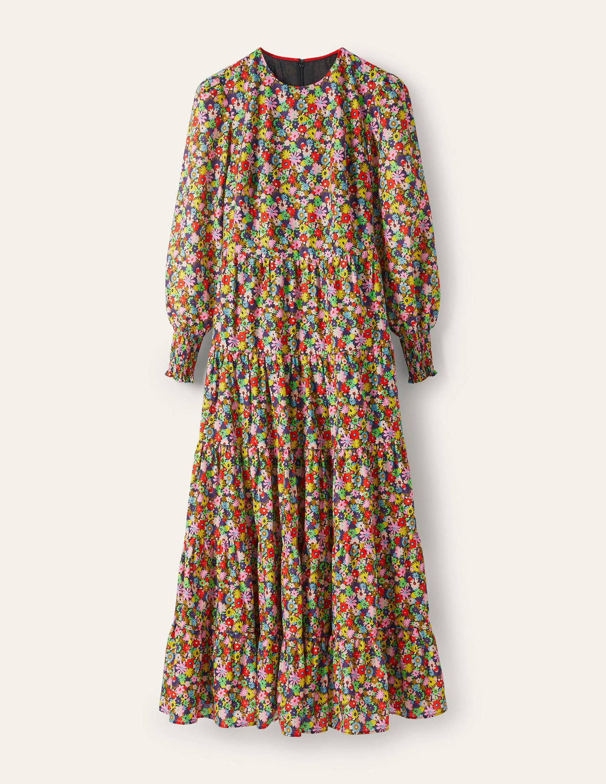 Tiered Maxi Dress-Cherry Red, Paintbox Ditsy - Image 6