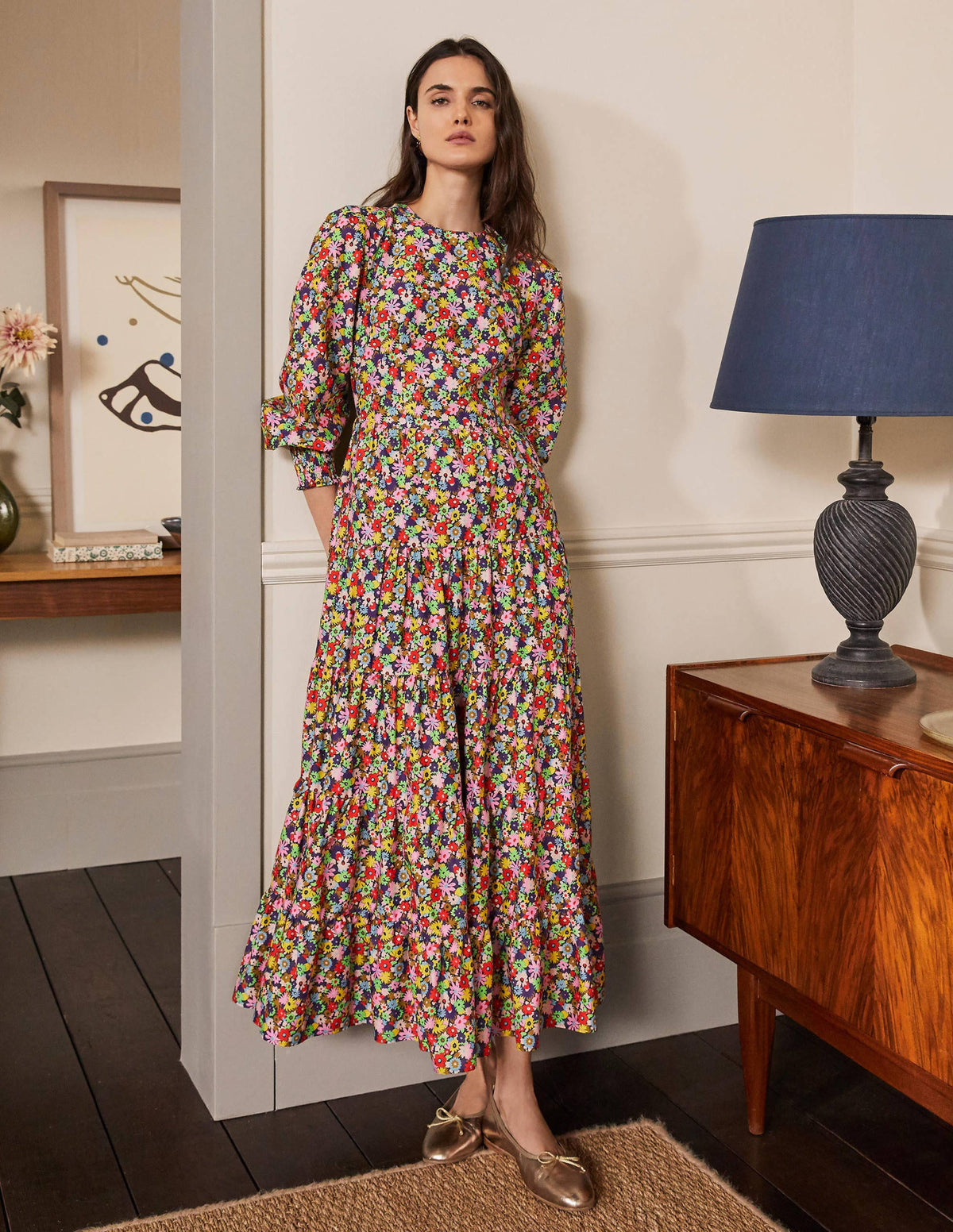 Tiered Maxi Dress-Cherry Red, Paintbox Ditsy - Image 1