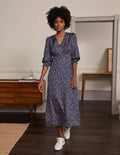 Robe midi Iris-Bleu galaxie, motif Pretty Floral