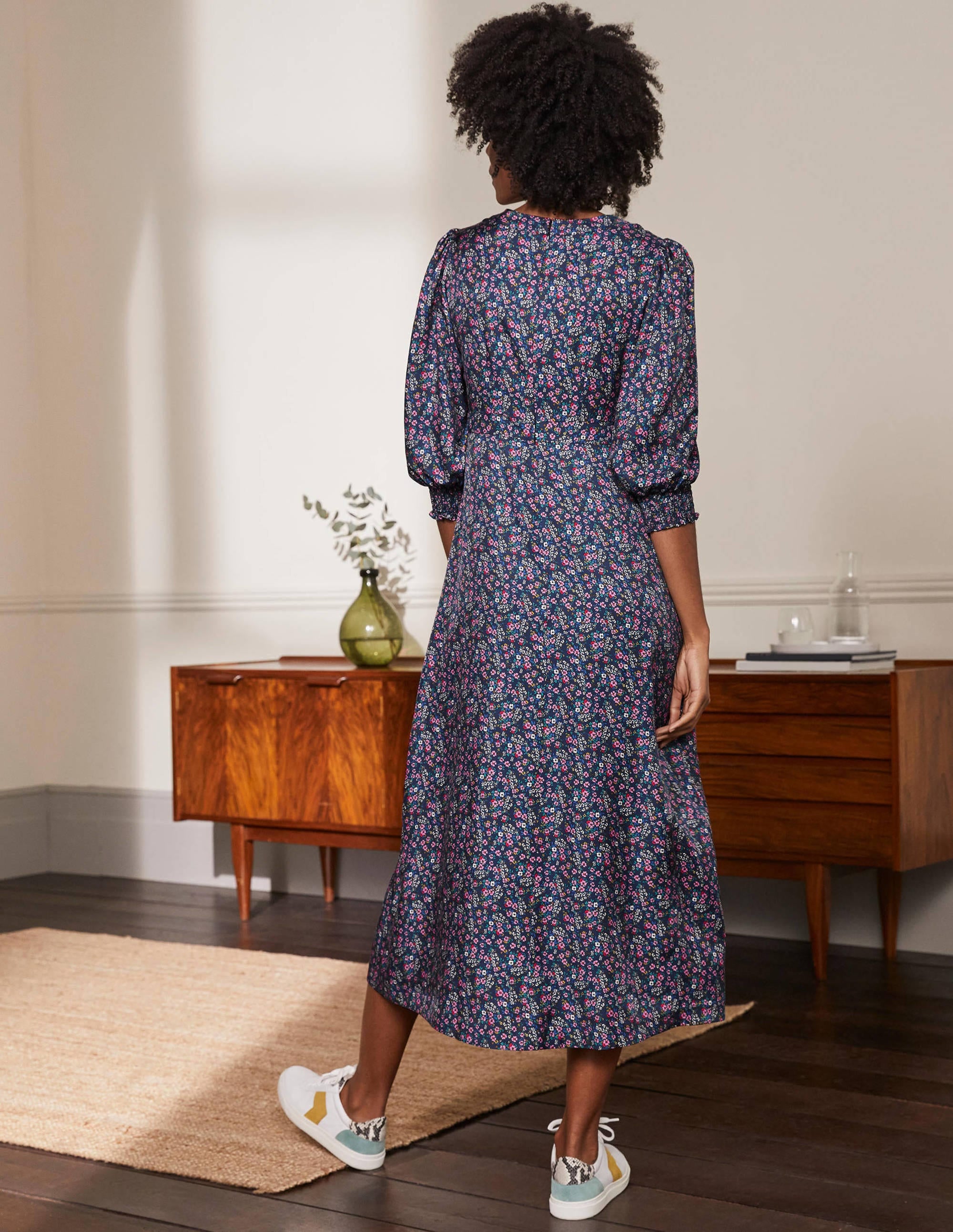 Robe midi Iris-Bleu galaxie, motif Pretty Floral - Image 3